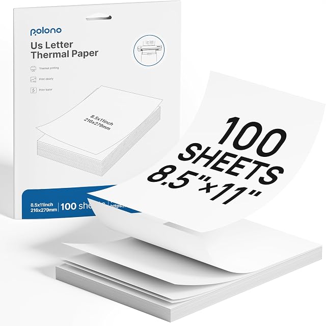POLONO D810 Thermal Printer Paper 8.5 x 11 Inch, Advanced Thermal Printing, US Letter Size Thermal Paper Compatible with D810, Size 8.5" x 11",100 Sheets
