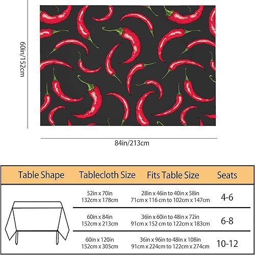 Miniatura 7 de TKS MITLAN Mantel rectangular decorativo con chile rojo vivo sobre mantel de poliéster negro, mantel de cocina para comedor, barbacoa, picnic, mesa