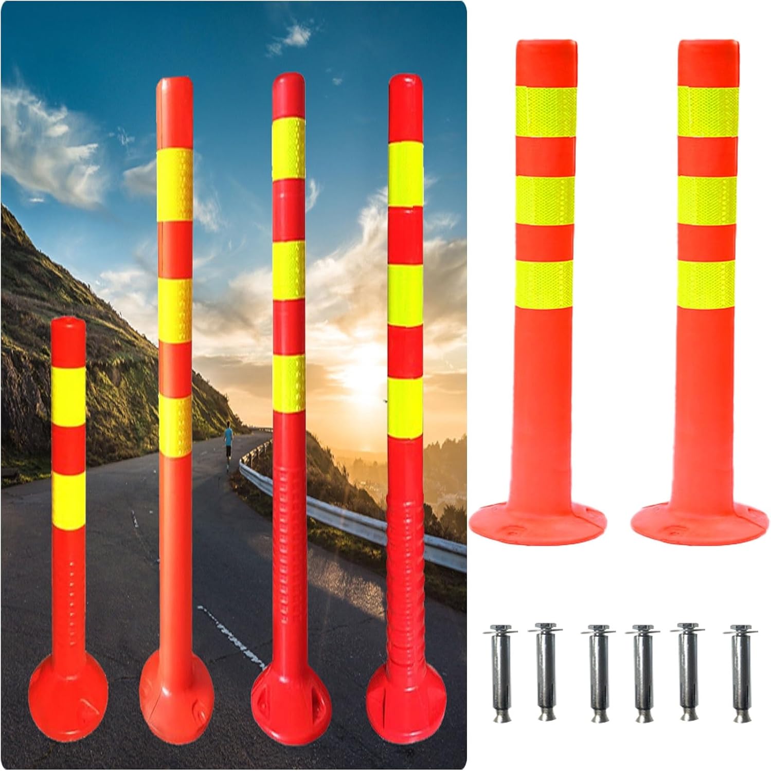 Traffic Memory Plastic Reflective Driveway Security Posts with Reflective Collars EVA Traffic Post Barriers for Construction Sites, Facility Management
