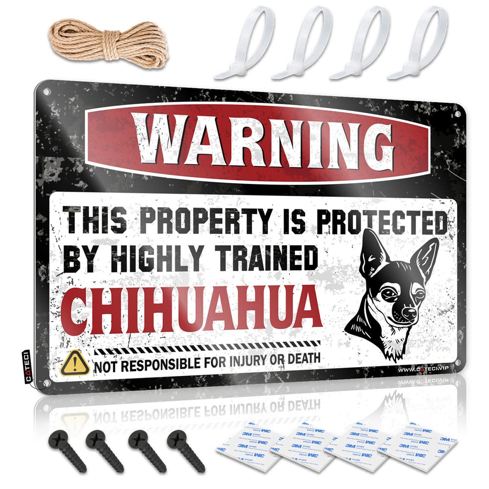 STWNVOITV Personalized Bar Signs Warning This Property Is Protected By A Highly Trained Chihuahua Sign Funny Desk Signs Funny Sogns(20X30CM)