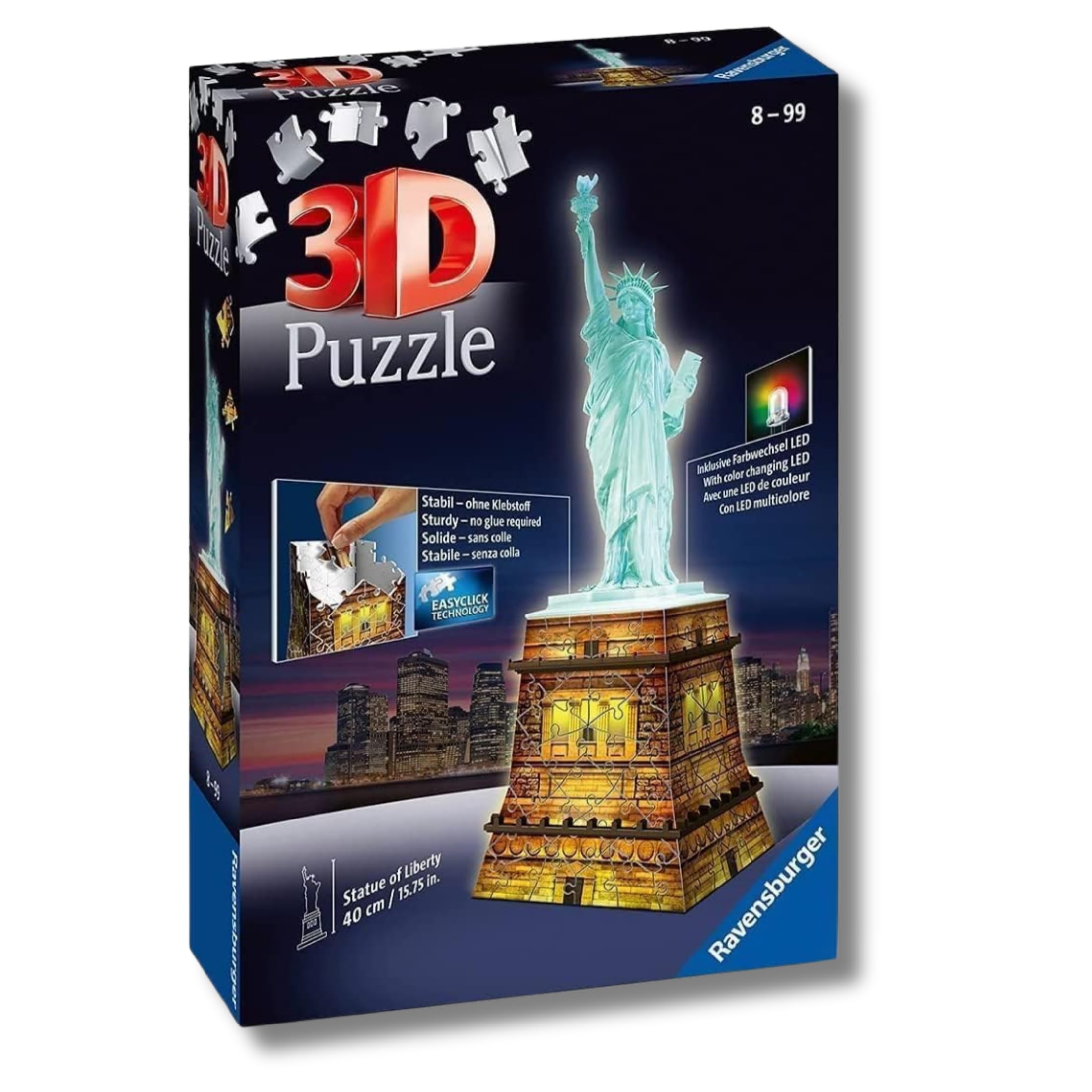 Ravensburger - Puzzle 3d Statua Della Libertà LED | Puzzle 3d Per Adulti E Bambini A Partire Dagli 8 Anni | Modellismo Da Costruire Adulti Di 120 Pezzi | Regalo Bambino 8 Anni E Più