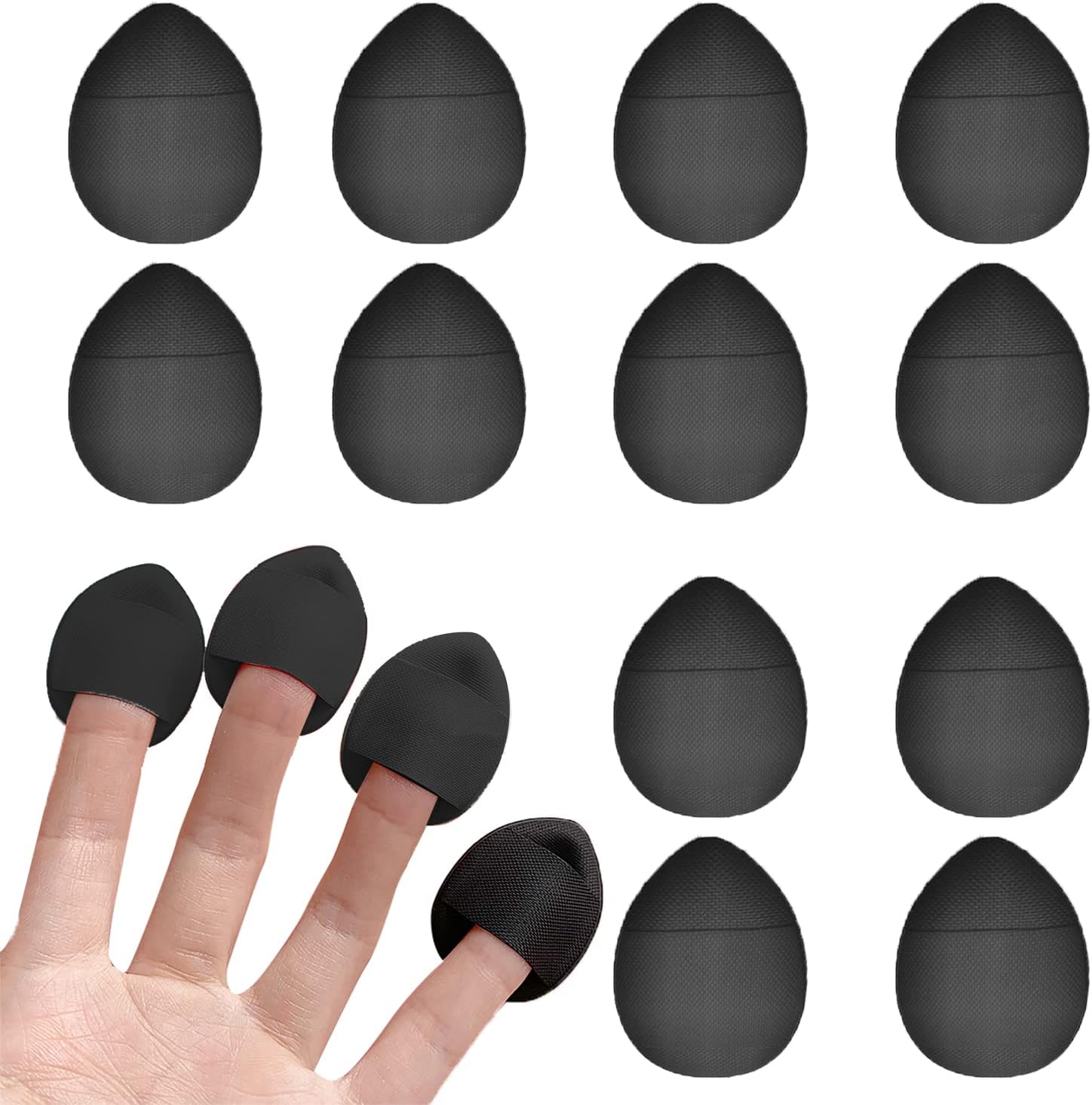 12 Pieces Finger Powder Puff Makeup Mini Powder Puff Soft Powder Puff for Foundation Concealer Cosmetic Foundation Sponge Mineral Powder Wet Dry Makeup Tool (Black)