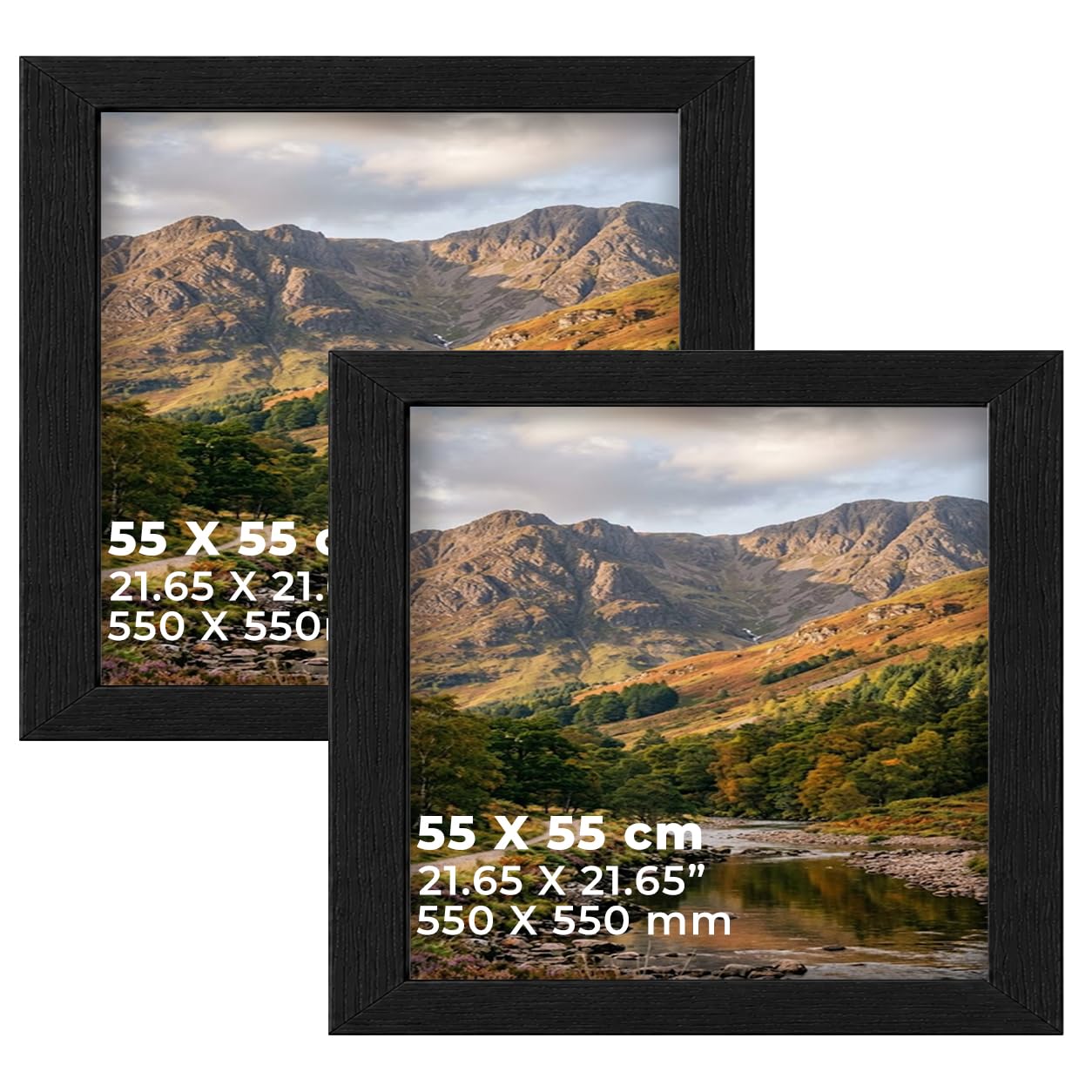 DECORO Black 55X55 CM Pack of 2 Picture Frame with Plexiglass Front & Engineered Wood Construction, Wall Hanging Display for Photos, Posters, Prints & Artwork, Portrait or Landscape