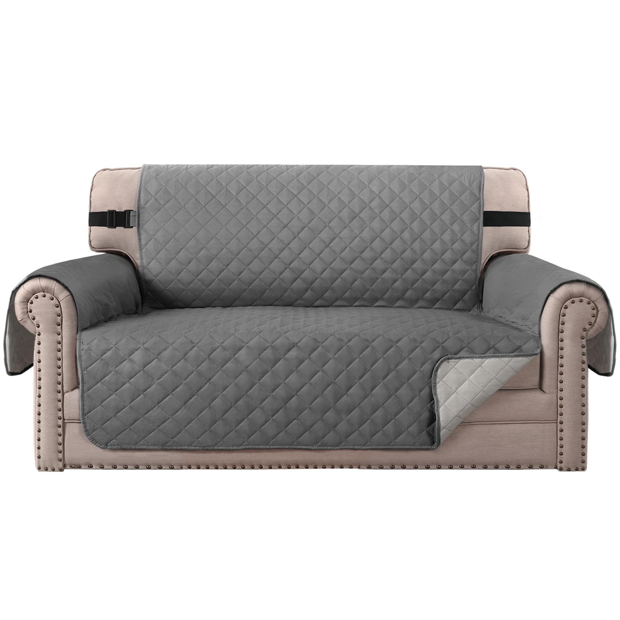 Bellahills Charcoal Grey/Beige Water Repellent Sofa Covers 2 Seater Non-Slip Sofa Cover Sofa Slipcover From Pets Reversible Loveseat Couch Covers Furniture Protectors With Elastic Straps (Loveseat, )