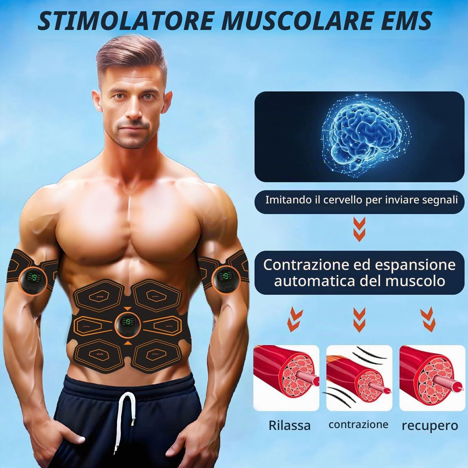 Elettrostimolatore per Addominali,Elettrostimolatore Muscolare Professionale,Elettrostimolatore Addominali, EMS Stimolatore Muscolare Addome/Braccio/Gambe/Waist/Glutei