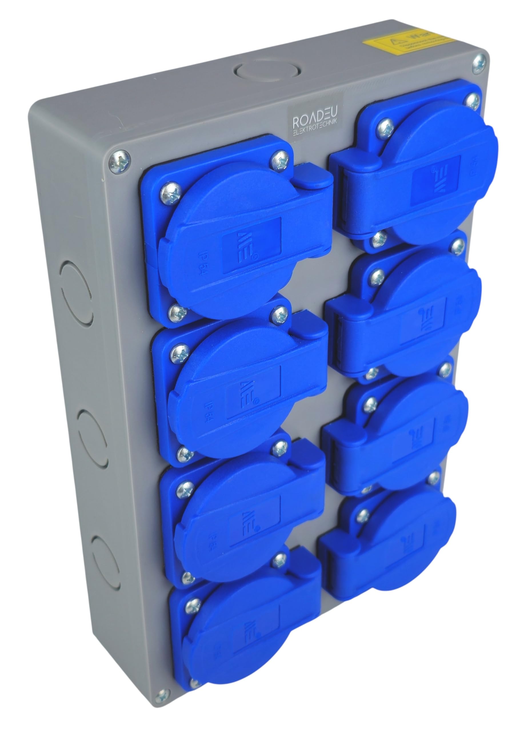 RoadEu Multipresa 8 Prese IP44 Verticale | Schuko 230V/16A | Scatola di Derivazione Pre-cablata | Quadro Elettrico Industriale per Officina Cantiere