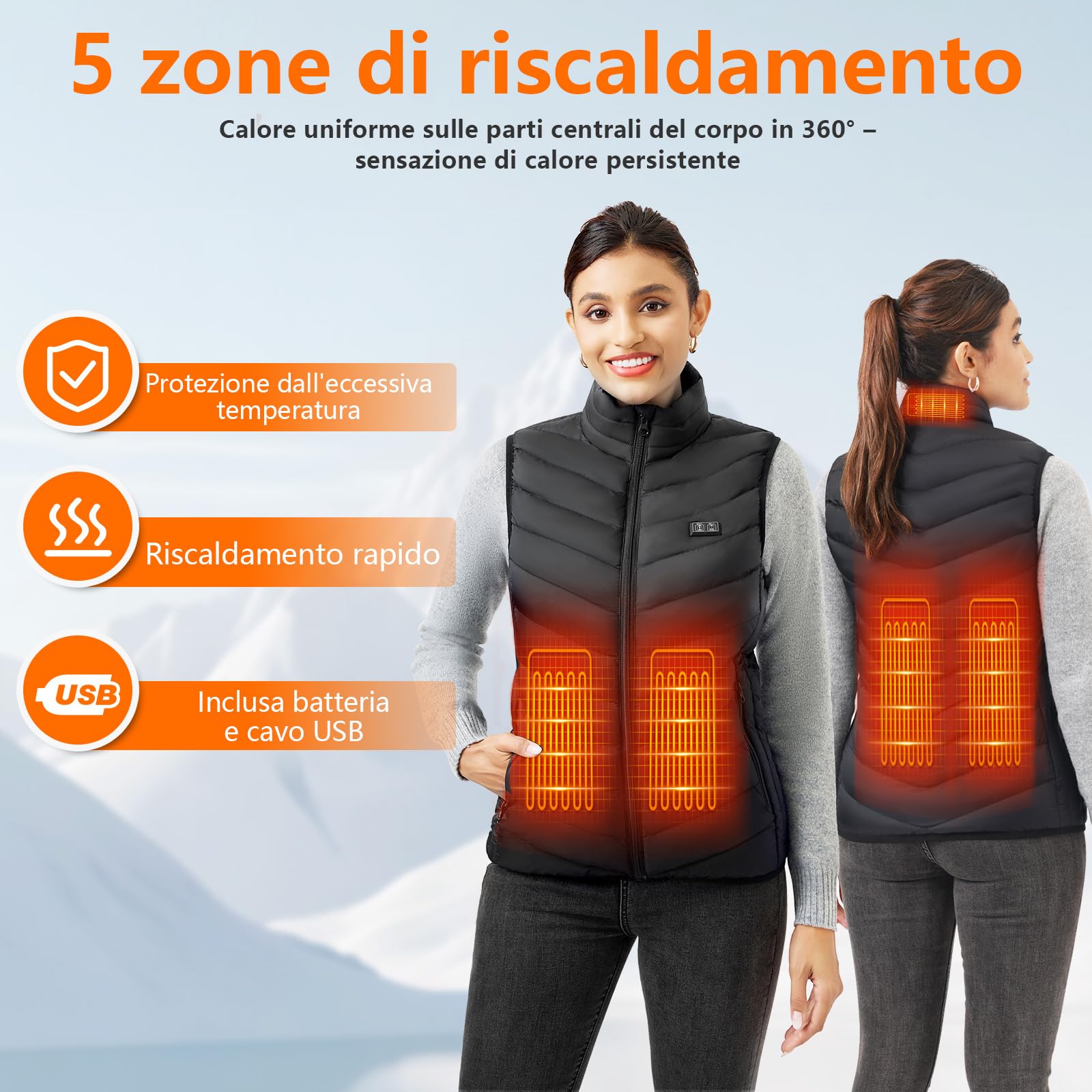 Gilet Riscaldato per Donna - Giubbotto Riscaldato con Batteria 10000mAh Giacca Riscaldata Elettrico Doppi Controller per Escursionismo all'aperto,Caccia