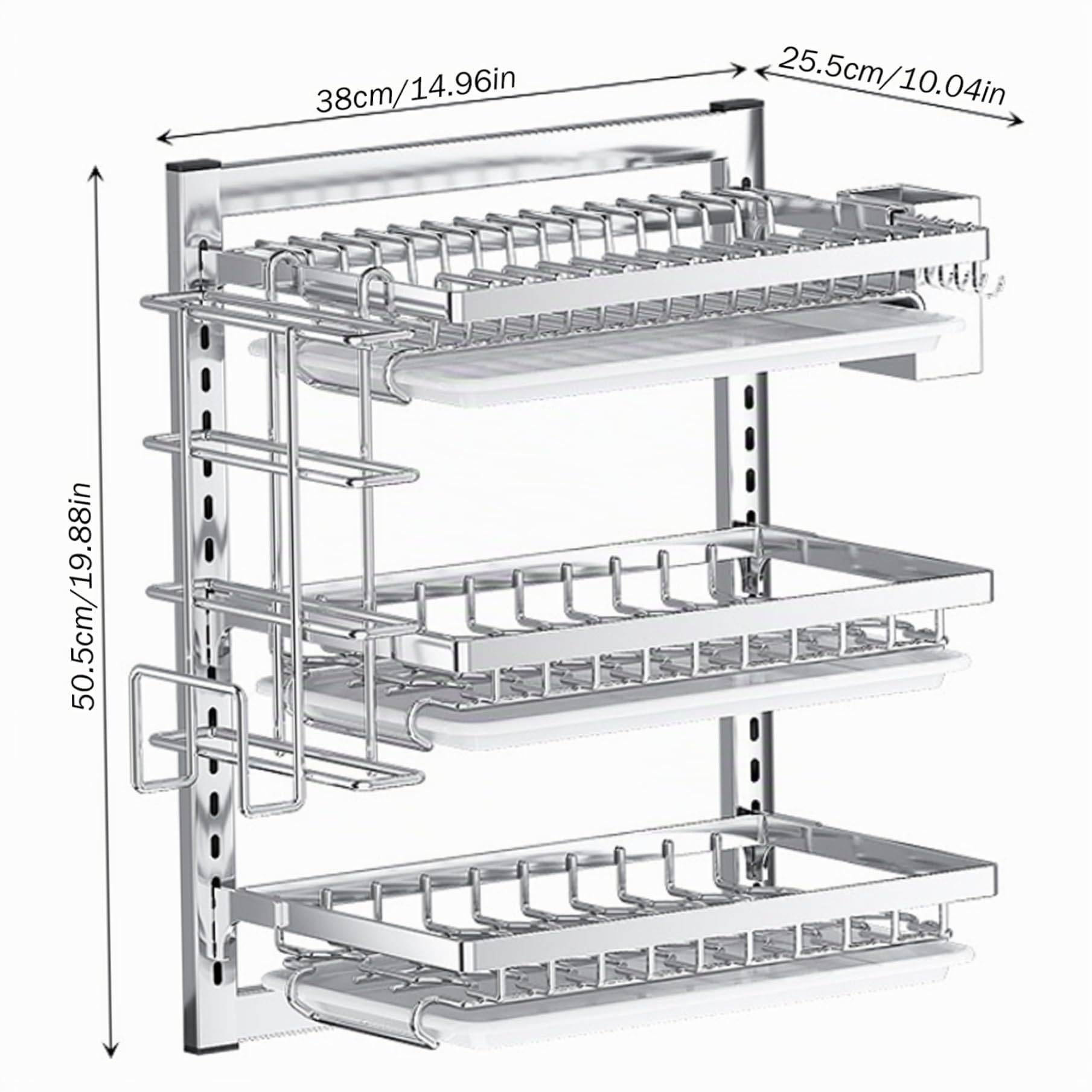 Yeory Artillo de Secado de Platos montados en la Pared, Estante de Secado de Plato de Acero Inoxidable de 3 Niveles, Estante de Secado para Platos Colgantes, lavador de Platos de Montaje en la Pared