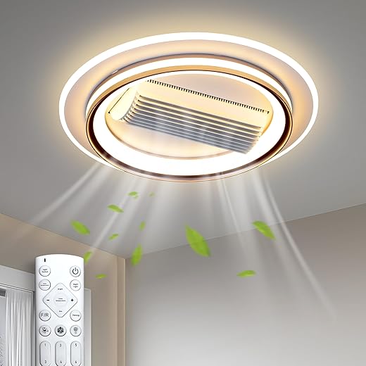 Smartway - Modern|Living Room|Dining|Bedroom Ceiling Fan Chandelier BLDC Noiseless Motor|Auto Rotatable Blower Fan 3 Color Mode (Warm Cold & Natural White) Remote & App (Round Orisina)
