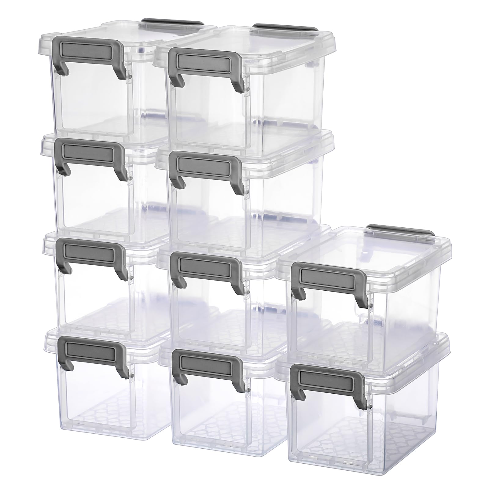 BSTKEY Lot de 10 petites boîtes de rangement empilables en plastique transparent avec couvercles pour bijoux, perles, loisirs créatifs