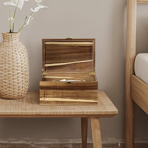Miniatura 9 de Caja de recuerdos de madera con tapa con bisagras, caja grande de almacenamiento de memoria de madera de acacia, 11.8 x 7.8 x 5.9 pulgadas, caja