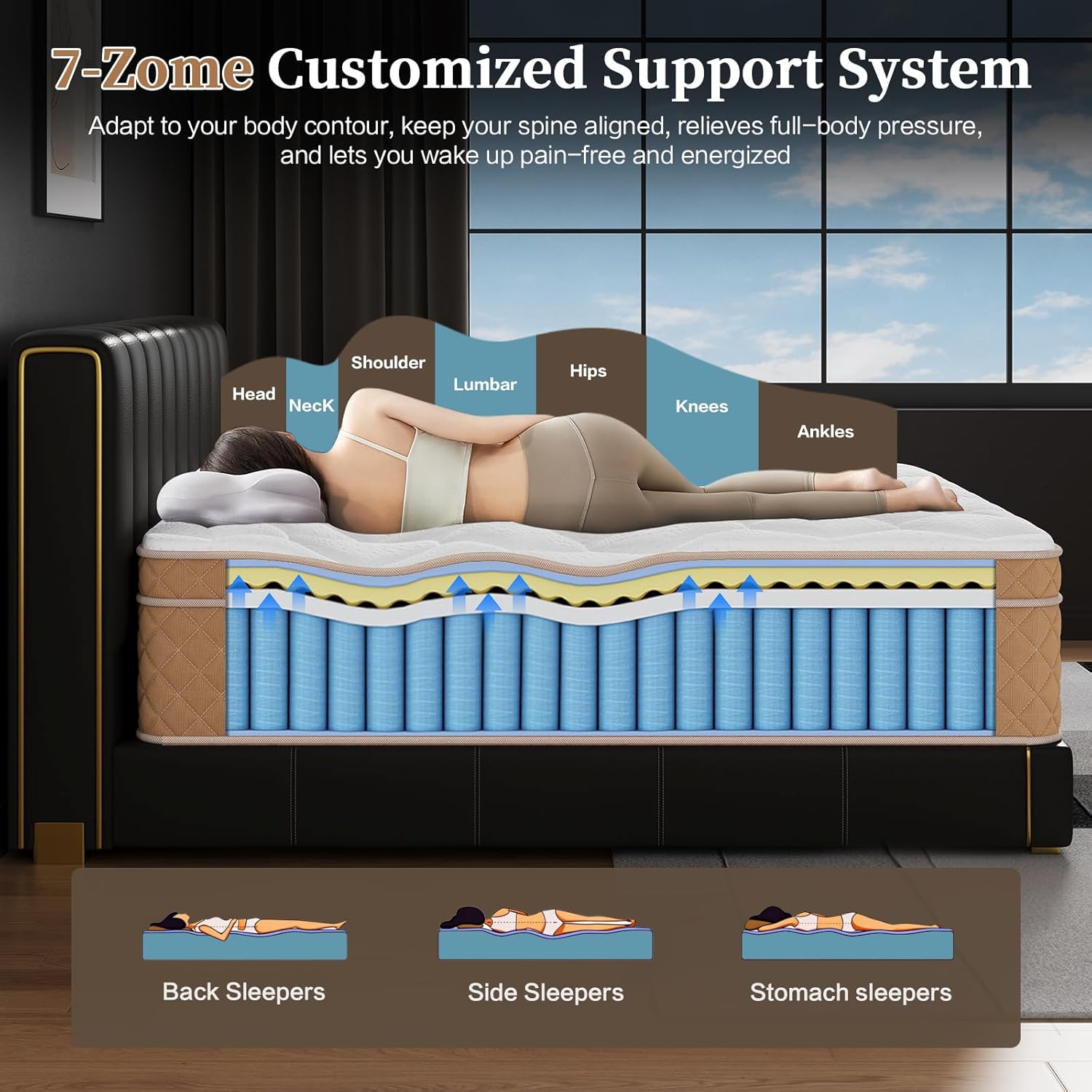 King Size Mattress, 12 Inch Hybrid Mattress in a Box – Memory Foam with Pocket Springs, Cooling Gel, Pressure Relief, Motion Isolation, CertiPUR-US Certified, Medium Firm,Brown