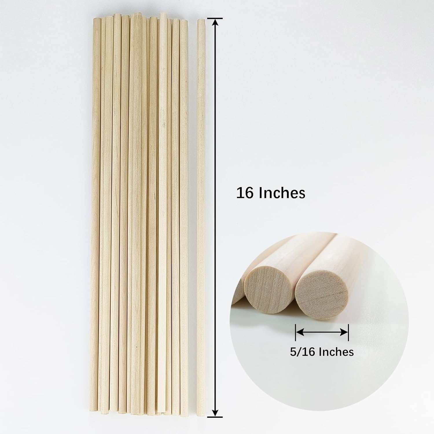 5/16 x 16 inch, Hardwood Dowel Rods, Birch Wood Round Sticks for Arts Crafts and DIY Projects, 20 pcs