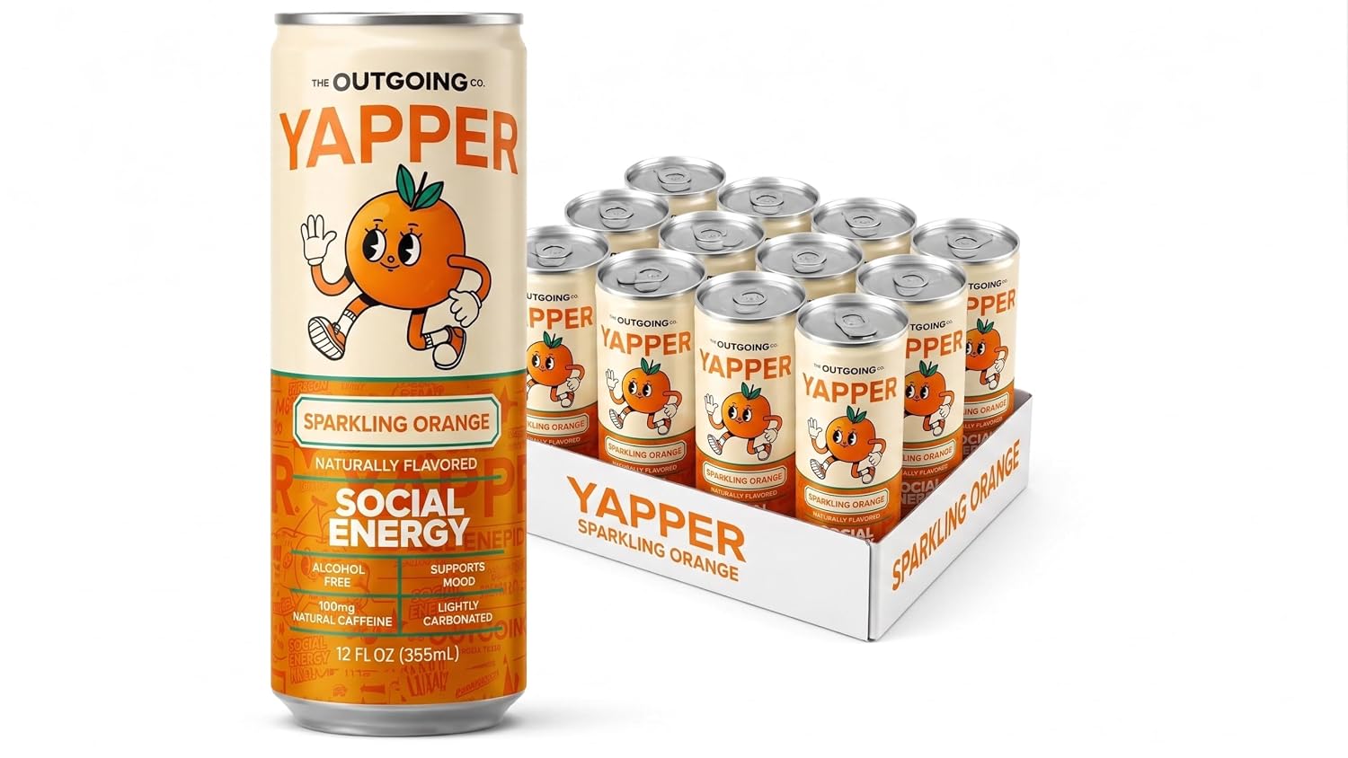 The Outgoing Co Yapper Functional Energy Drink, Sparkling Orange, 12 Pack