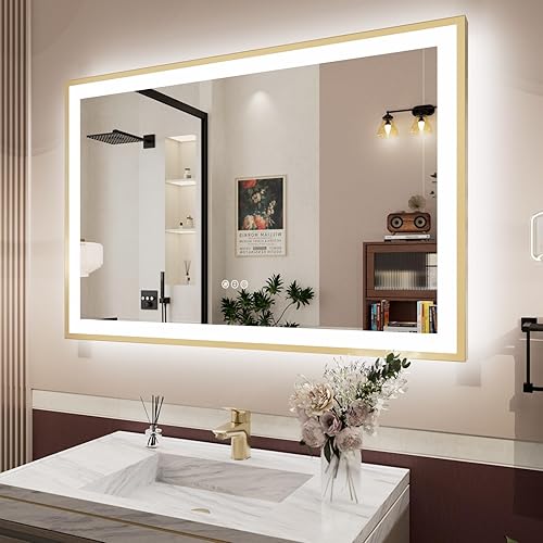 Miniatura 15 de Espejo de baño LED de 20x28 pulgadas con marco negro, espejos de baño retroiluminados y con luz frontal para pared, antiempañamiento, regulable, con