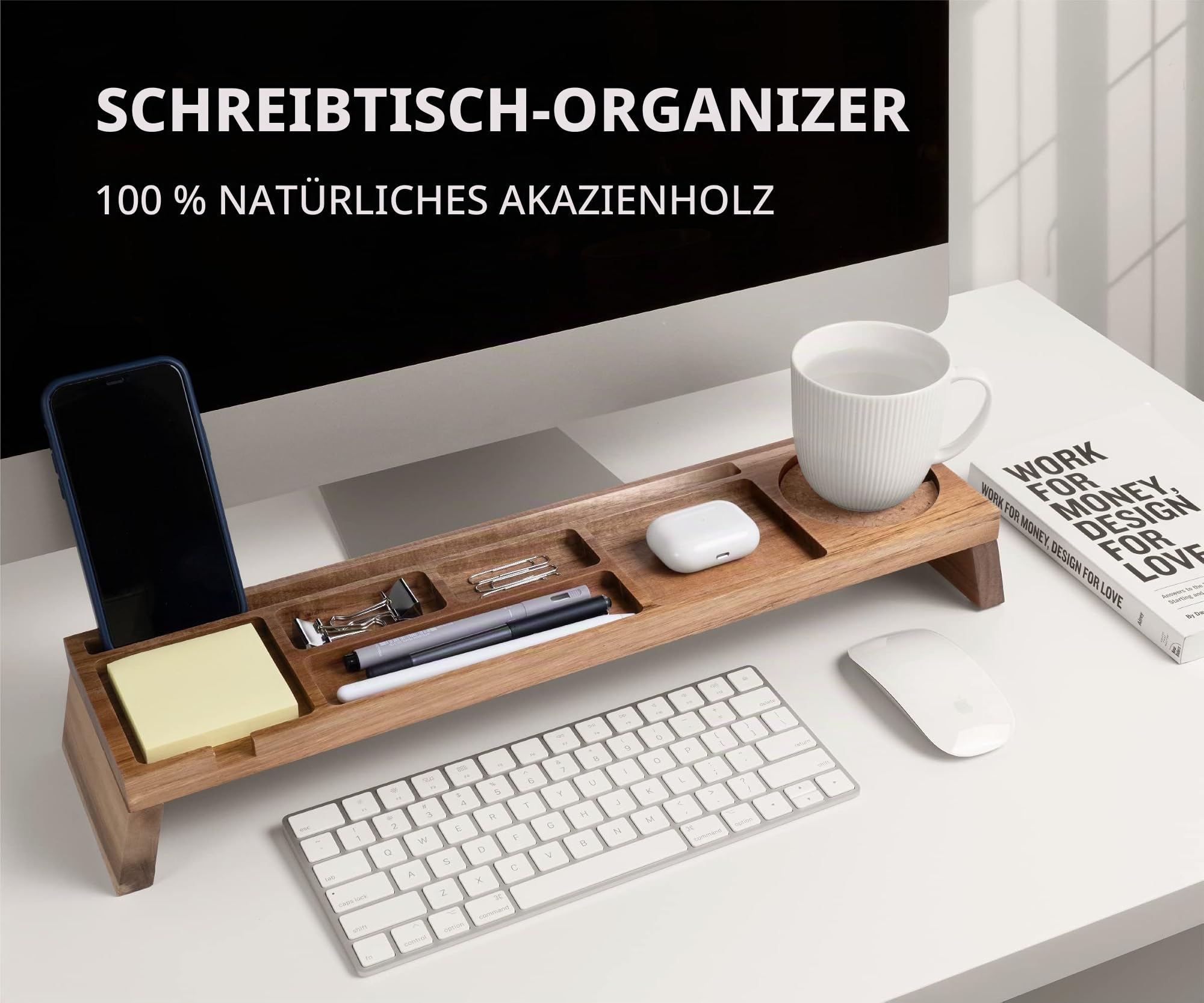 NAUMOO Schreibtisch-Organizer aus Holz (Akazienholz)