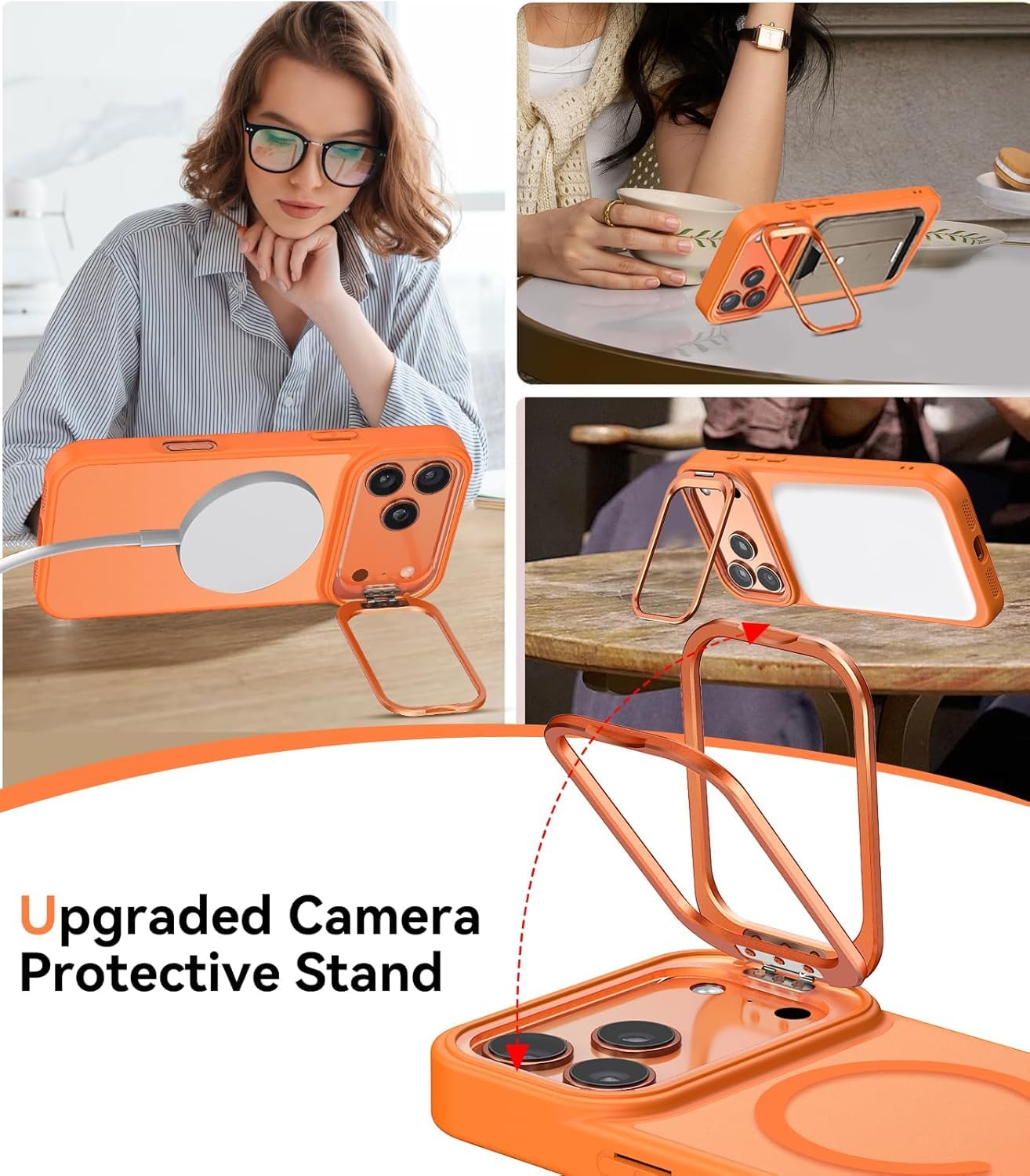 Elzzi Kickstand Case for iPhone 18 Pro Max/iPhone 17 Pro Max Case MagSafe Compatible, Builtin Adjustable Camera Stand, Translucent Matte AntiFingerprint Heavy Duty Shockproof Cover, Cosmic Orange — Amazon image 7