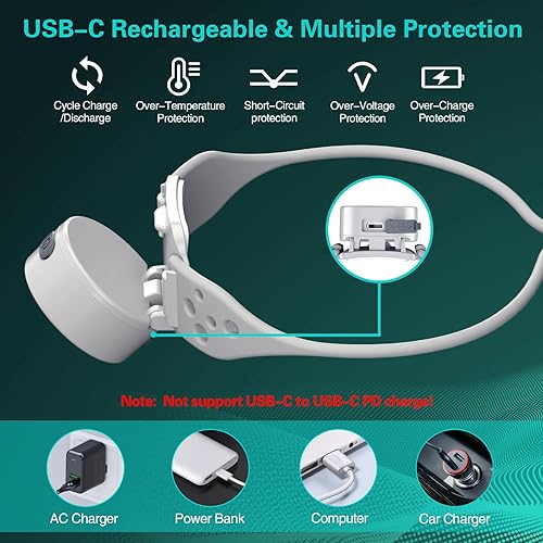 Miniatura 6 de SEVENKA Linterna frontal recargable con luz roja, faros de camping al aire libre con diadema de silicona ajustable, linterna ligera de 2 onzas,