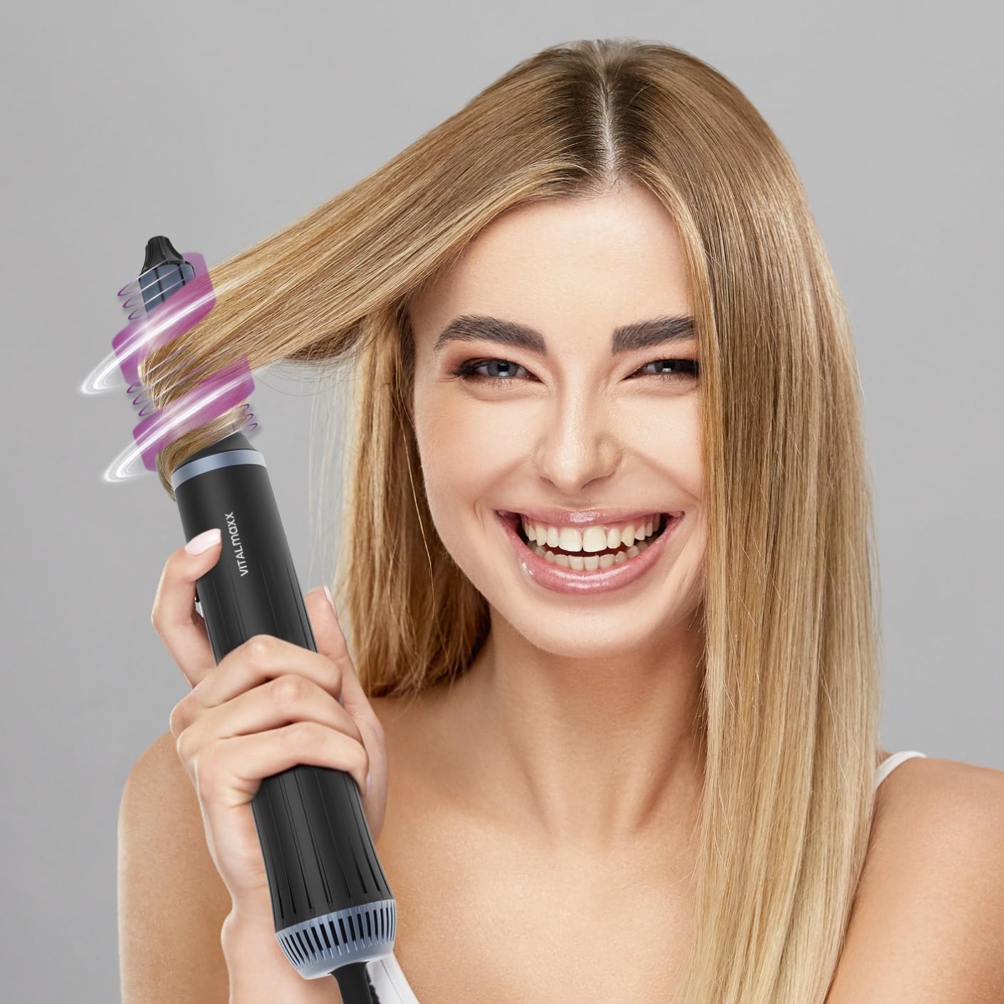 VITALmaxx Air Curler Plus 6-in-1 | Technique innovante de flux d'air | Multi-Styler avec boucleur, sèche-cheveux, brosse à enduire & diffuseur - Sécher, coiffer, créer des boucles | 1500W [Noir]