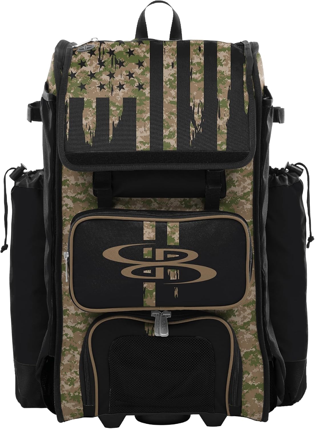 Boombah Catchers Superpack Hybrid Rolling Bat Bag - Wheeled & Backpack Version - USA Tribute Olive Drab/Teak Brown/Black