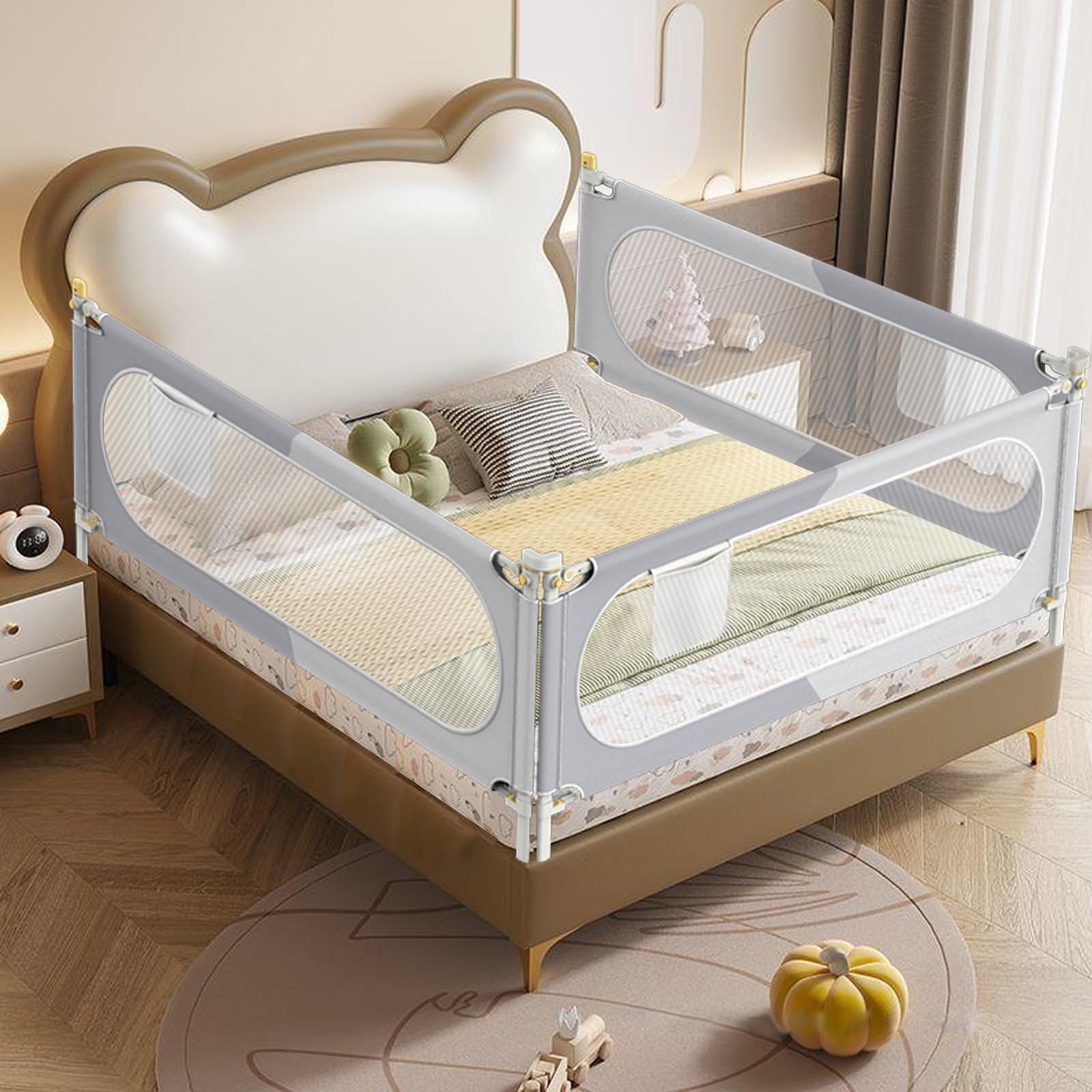 Bed Rail for Toddlers, Baby Bed Rail Guard with Double Child Safety Lock, 30 Speed Height Adjustable, Safety Toddler Bedrail for King & Queen Size Bed