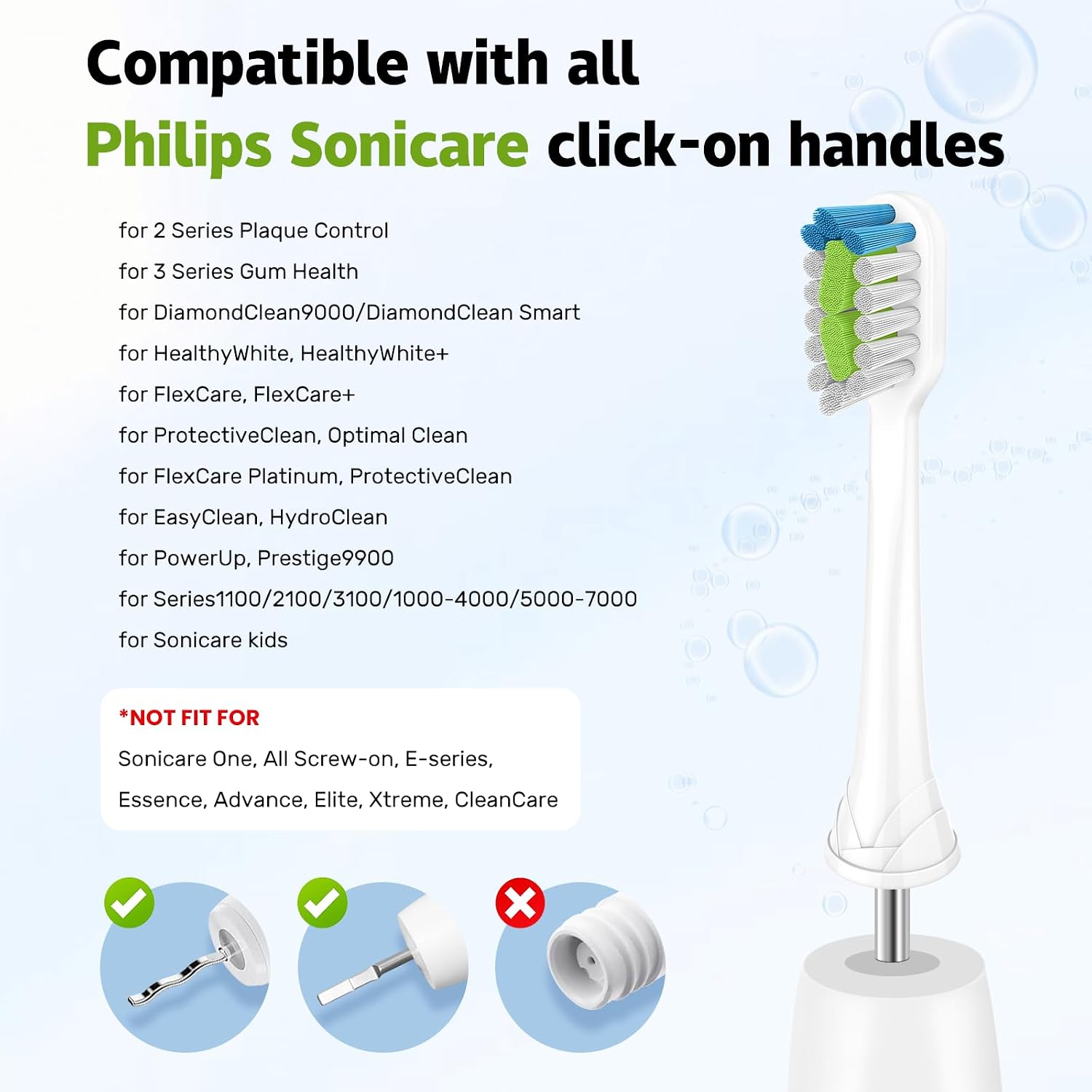 Replacement Brush Heads Compatible with Philips SoniCare Electric Toothbrushes, Dupont Bristles for Effective Cleaning, Click-on System, 8 Pack, White