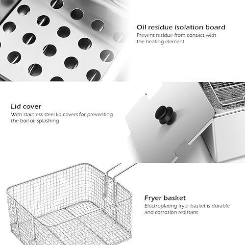 Miniatura 7 de KOTEK Freidora profunda con 2 canastas, freidora de encimera de acero inoxidable de 3400 W con tanques dobles extraíbles, control de temperatura y