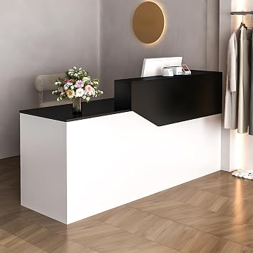 Modern Reception Desk with Counter Front Desk for Salon, Office, Lobby Multiple Sizes & Colors Lockable File Cabinet & Open Storage Customizable Length Black + White Right 63.0"x23.6"x39.4"