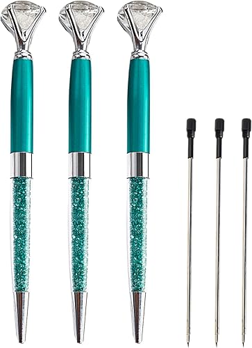 Vista 6 de Lobagve Danse Jupe - 3 bolígrafos de diamantes de cristal grande, bolígrafo de metal brillante con 3 repuestos, 0.0 pulgadas, tinta negra, Plata