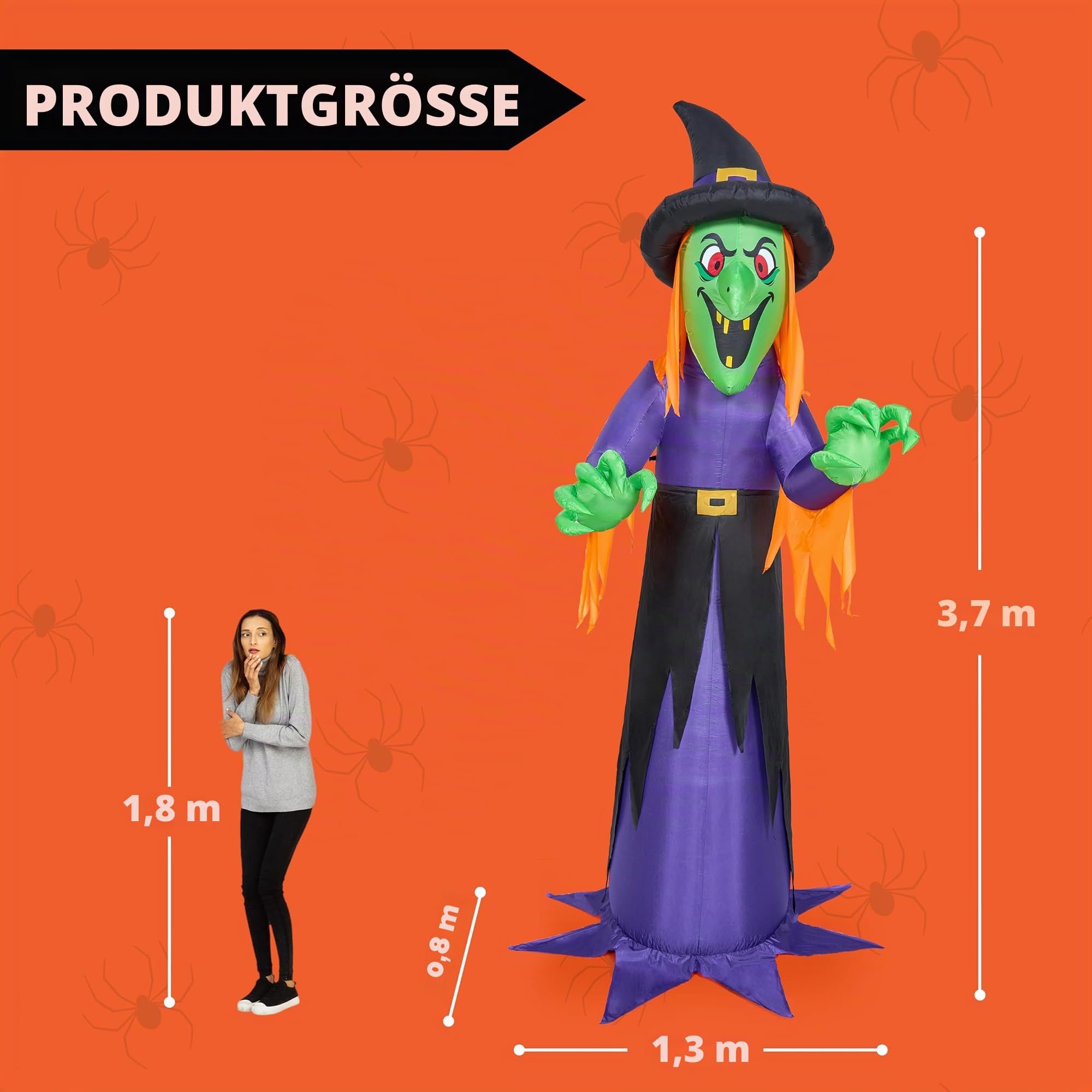 Joiedomi 12 Fuß hohe aufblasbare Halloween-Hexe mit LED-Lichtern - Gruselige Deko für draußen im Garten, aufblasbare Deko für draußen im Garten, Halloween-Dekor
