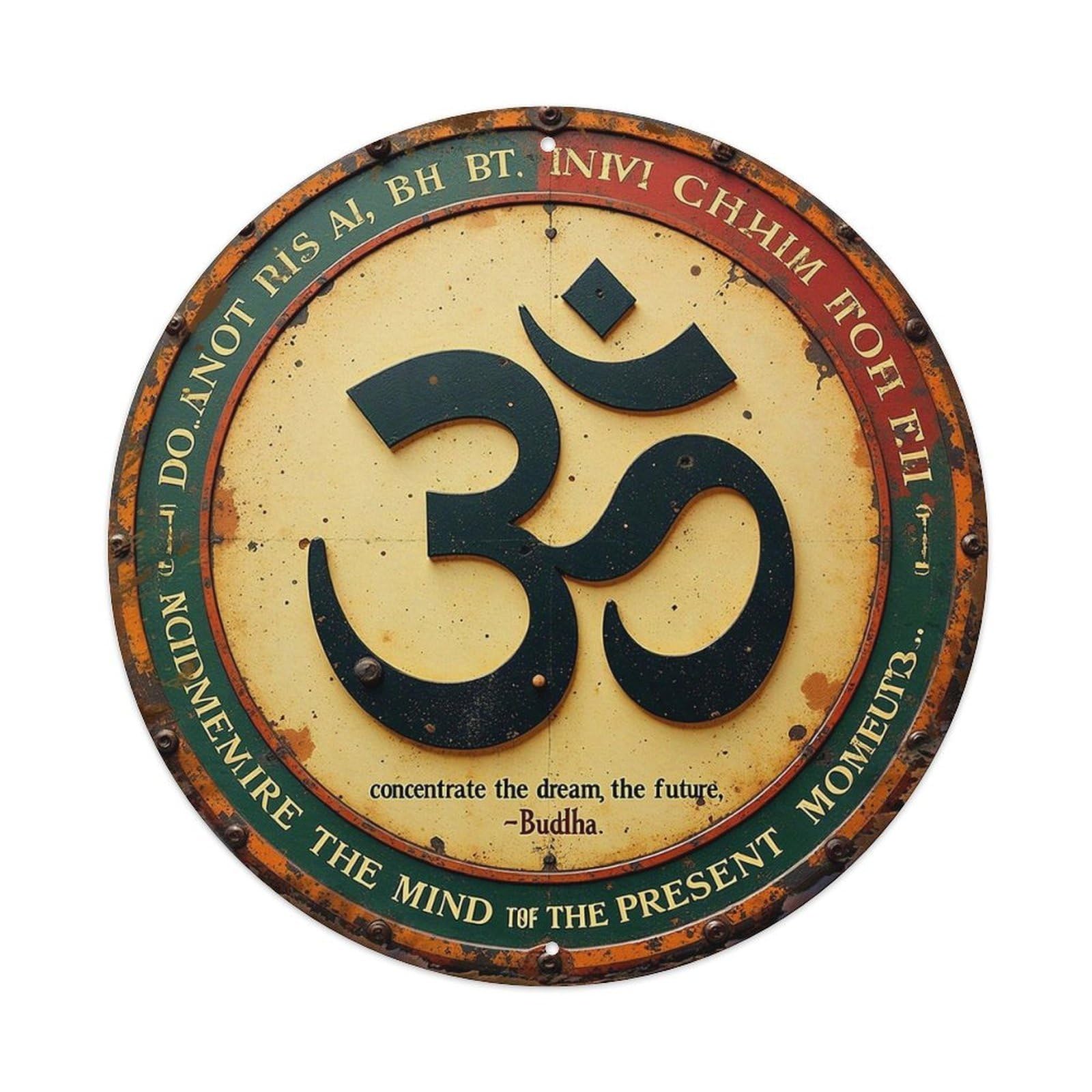 Om Symbol With Quote And Border Round Tin Sign Vintage Metal Sign Home Bar Garden Indoor & Outdoor Wall Decor Retro Metal Poster 8x8 Inch