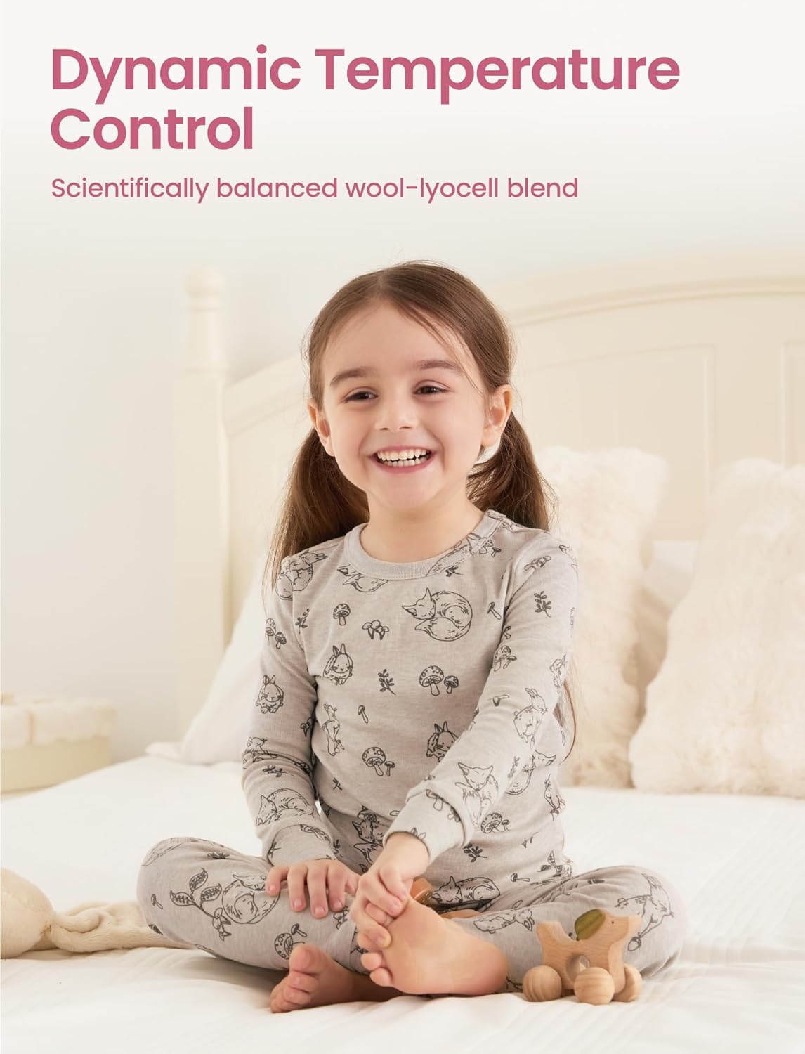 PATPAT Toddler Pajama Set with Premium Soft Wool & Tencel Blend, Snug Fit Pjs Temp-Balancing Sleeper for Kids Baby Boy Girl - Image 3
