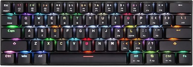 Motospeed Bluetooth/Wired 60% Mechanical Keyboard- 61 Keys Multi Color RGB LED Backlit Type-C Gaming/Office Keyboard for PC/Mac Gamer (Blue Switch, Black)