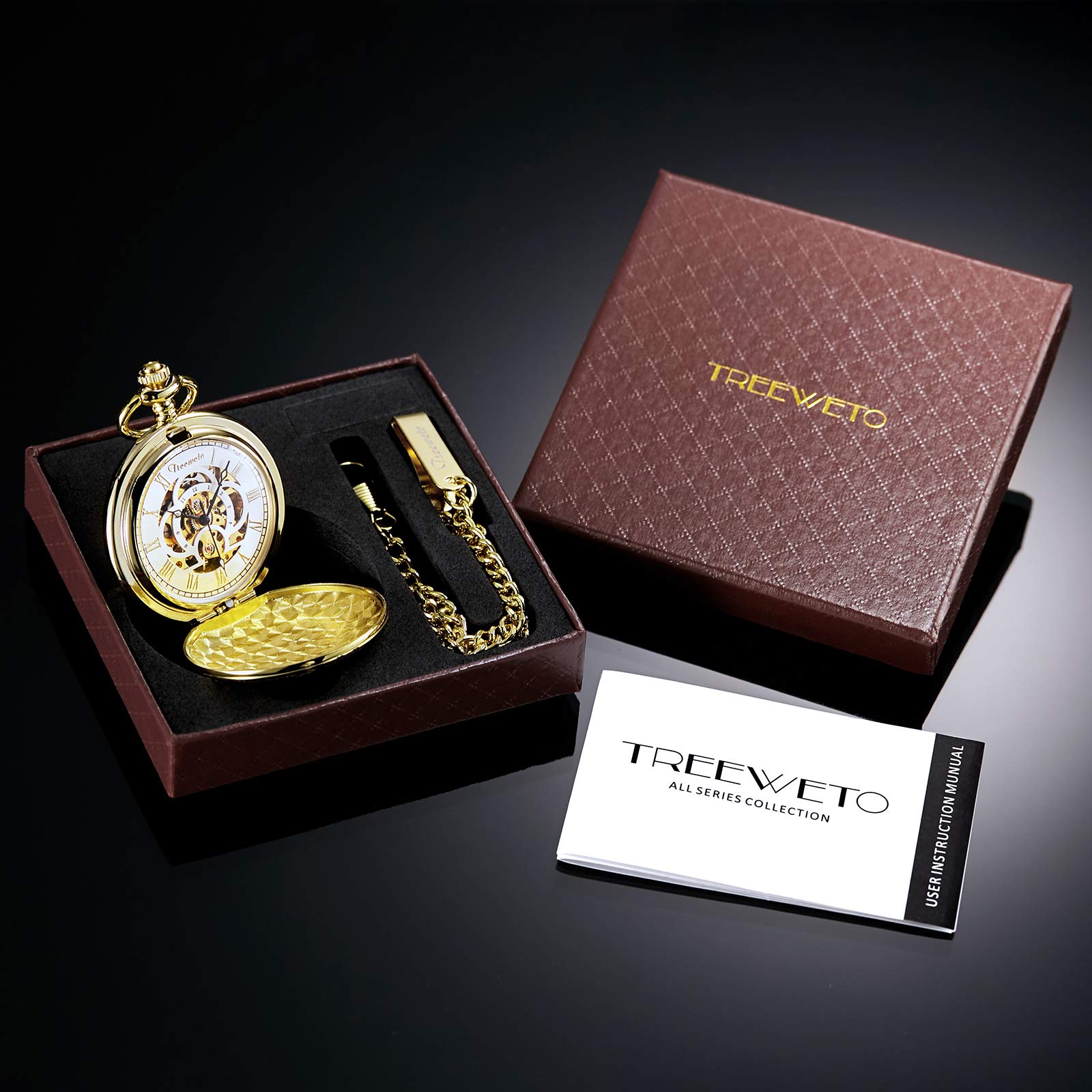 Treeweto - Reloj de bolsillo con esfera de esqueleto y bolsillo mecánico para hombres y mujeres