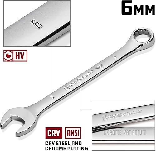 Vista 2 de Powerbuilt Alltrade Powerbuilt 644110 - Llave combinada pulida con espejo métrico de 0.236 in, color plateado