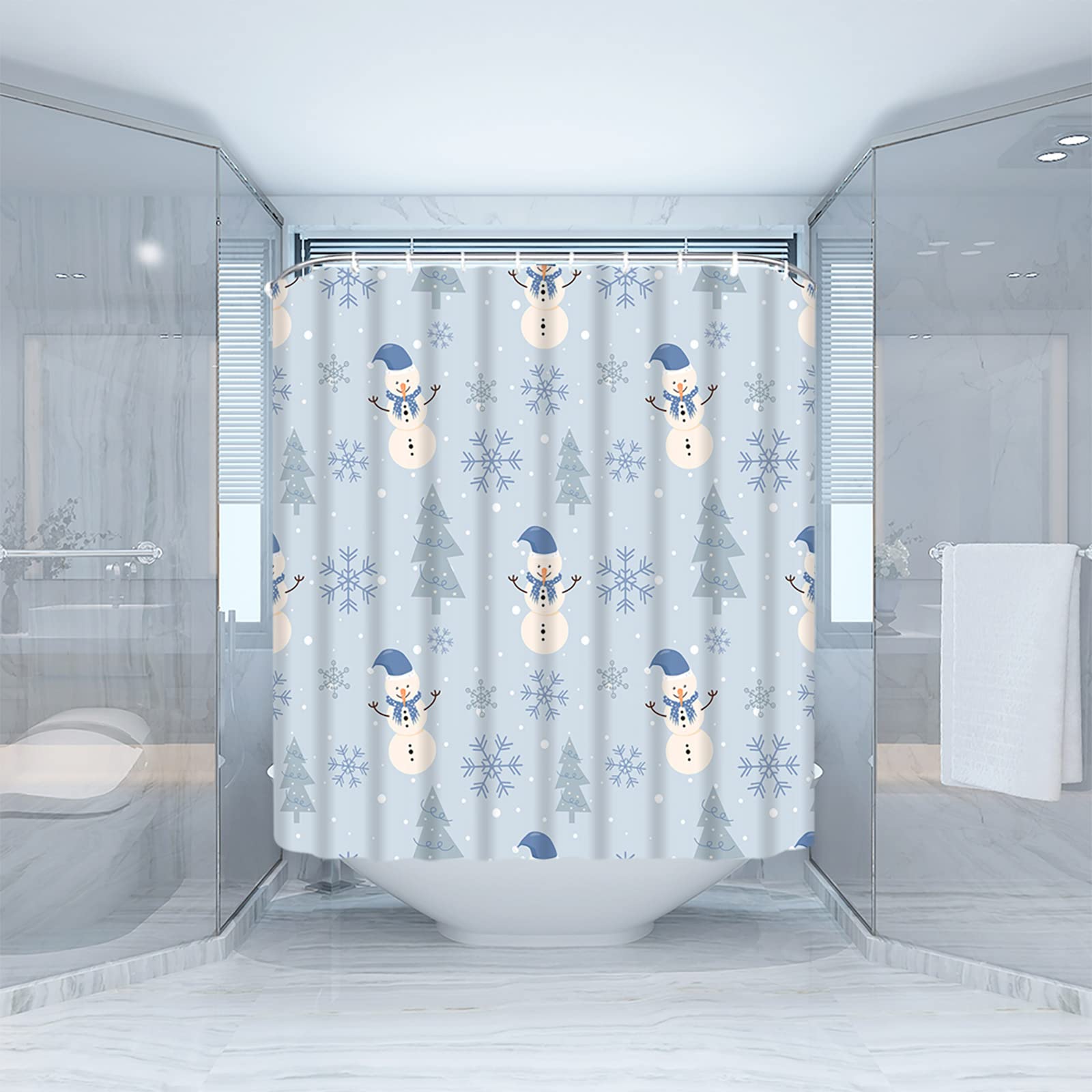 BOARDFEB Christmas Shower Curtain, Red Winter Xmas Tree Snowman Merry Christmas Shower Curtains For Bathroom Decor Washable Durable Fabric Holiday New Year Shower Curtain With Hooks 72x72 Inch