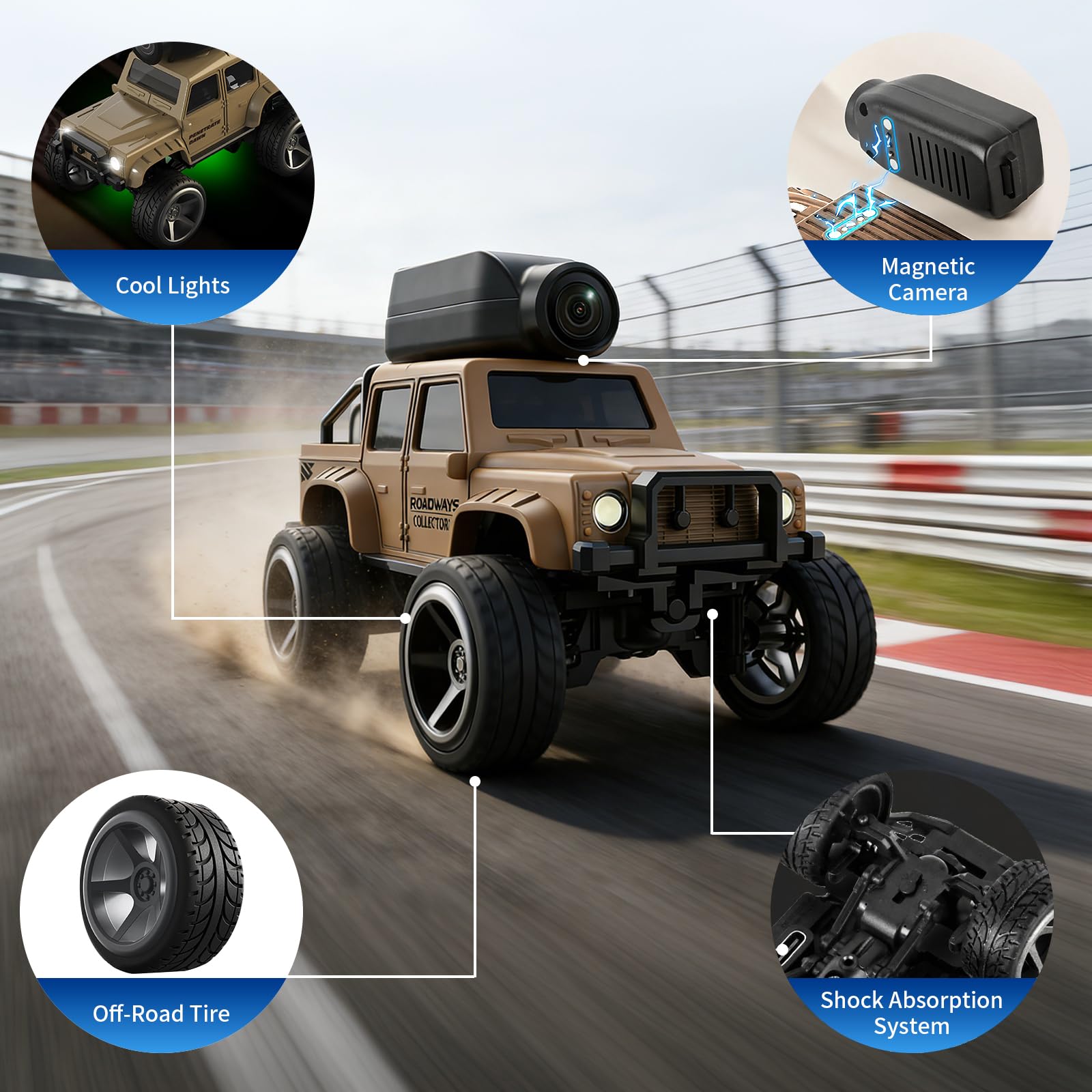 OBEST Voiture Télécommandée avec Caméra, 2.4 GHz RC Camion, Contrôle par Application, WiFi Transmission Photo, 2 Modes de Vitesse, Carrosserie en Alliage Truck pour Adultes et Enfants