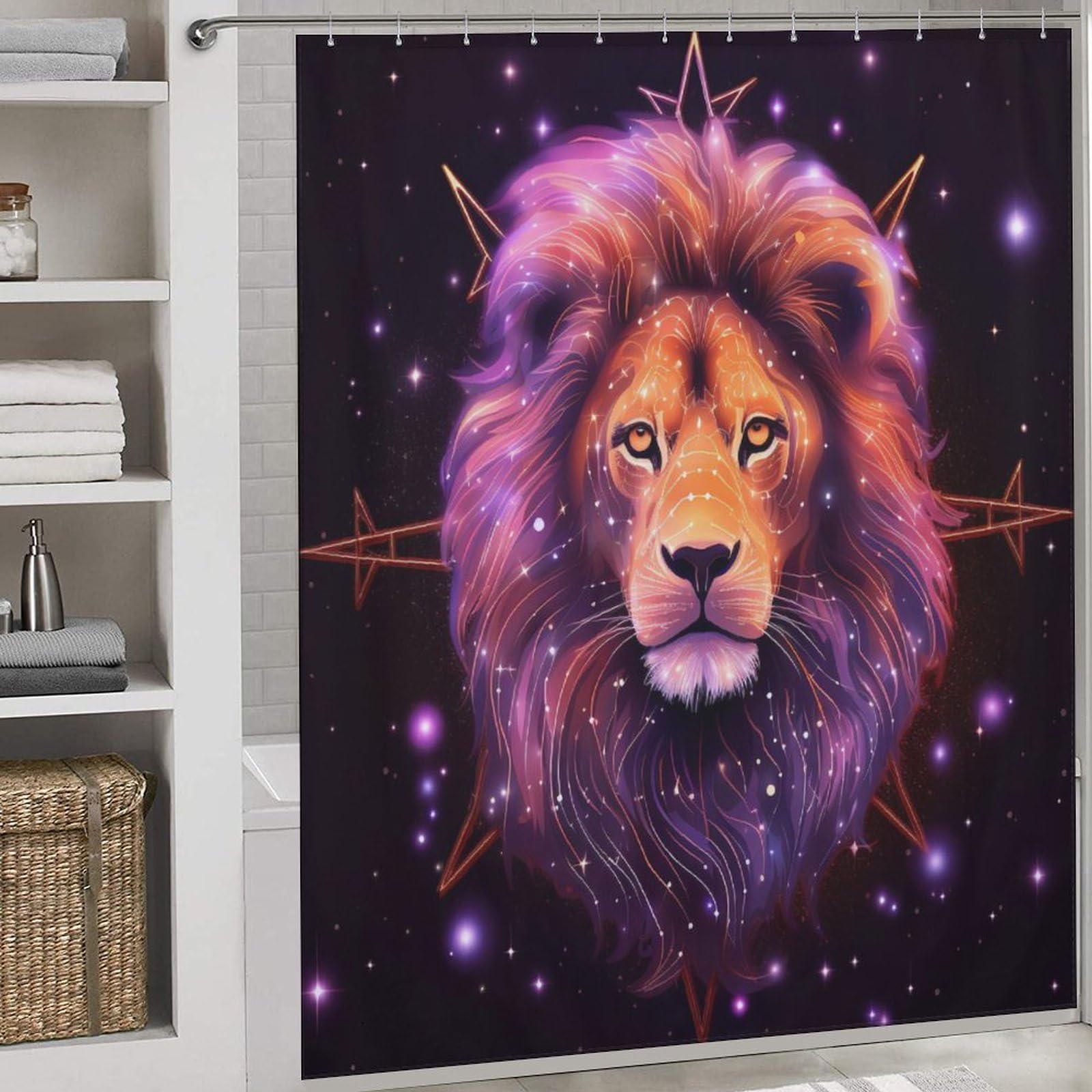 Rideau de douche lion imperméable pour éviter les sols inondés