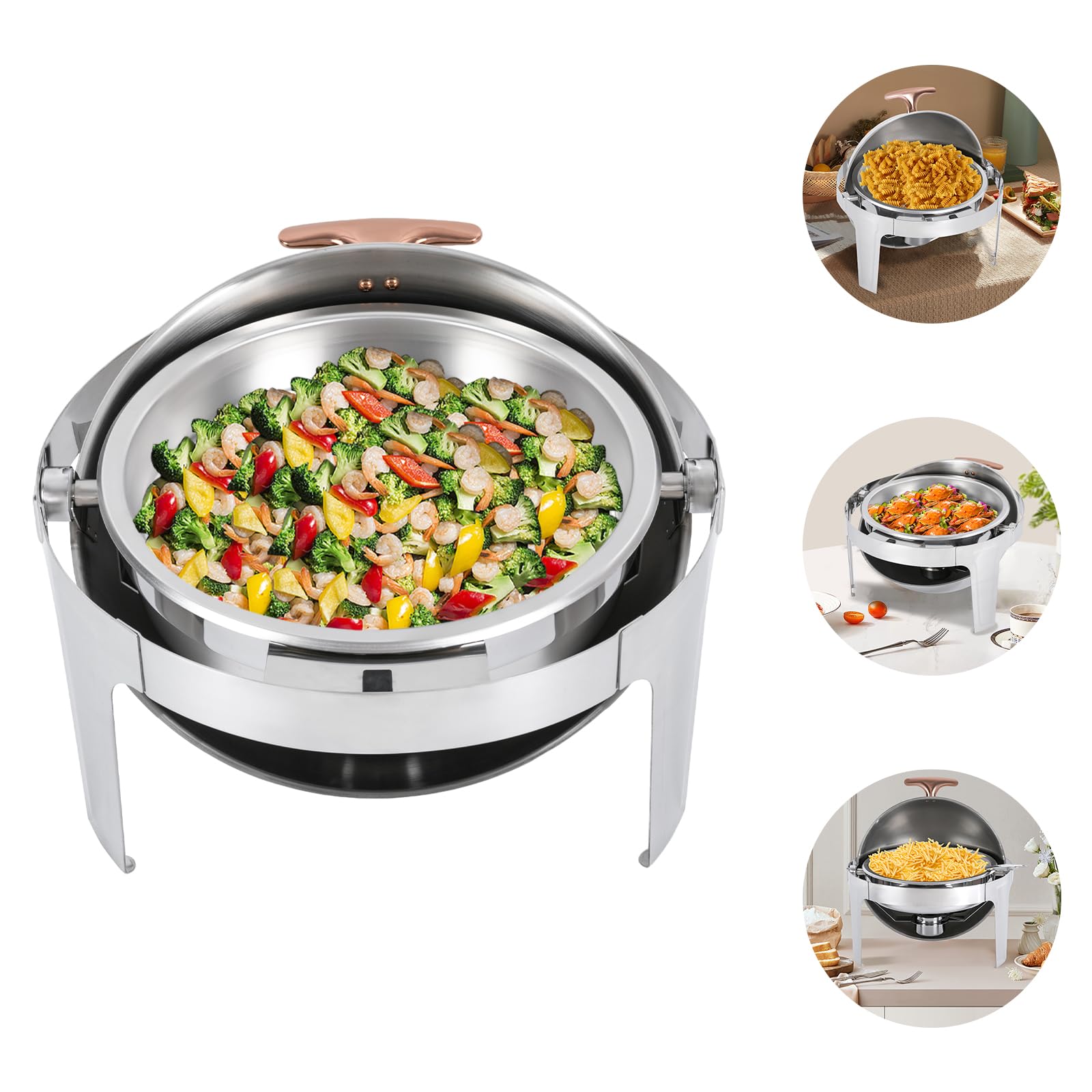 Chafing Dish - Set profesional de 6 litros de acero inoxidable con tapa enrollable, recipiente térmico para alimentos, incluye cuchara, hervidor de alcohol, para catering, buffet y fiesta, etc
