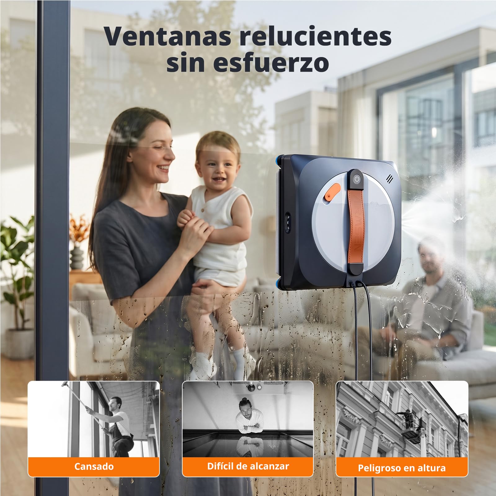 AIRMSEN YW763 Robot limpiacristales con cepillos para esquinas, 6 boquillas