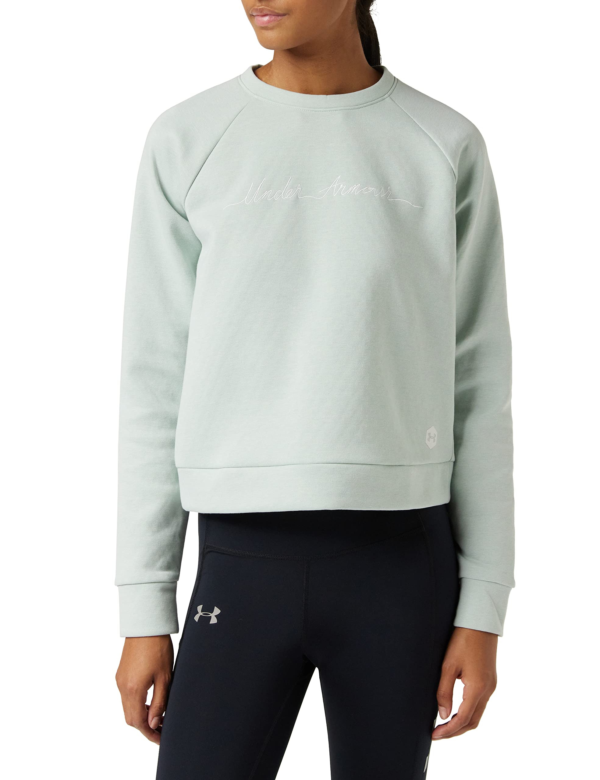 Under Armour Damen Oberteil Recovery Fleece Script Crew, Grün, S, 1344169-189