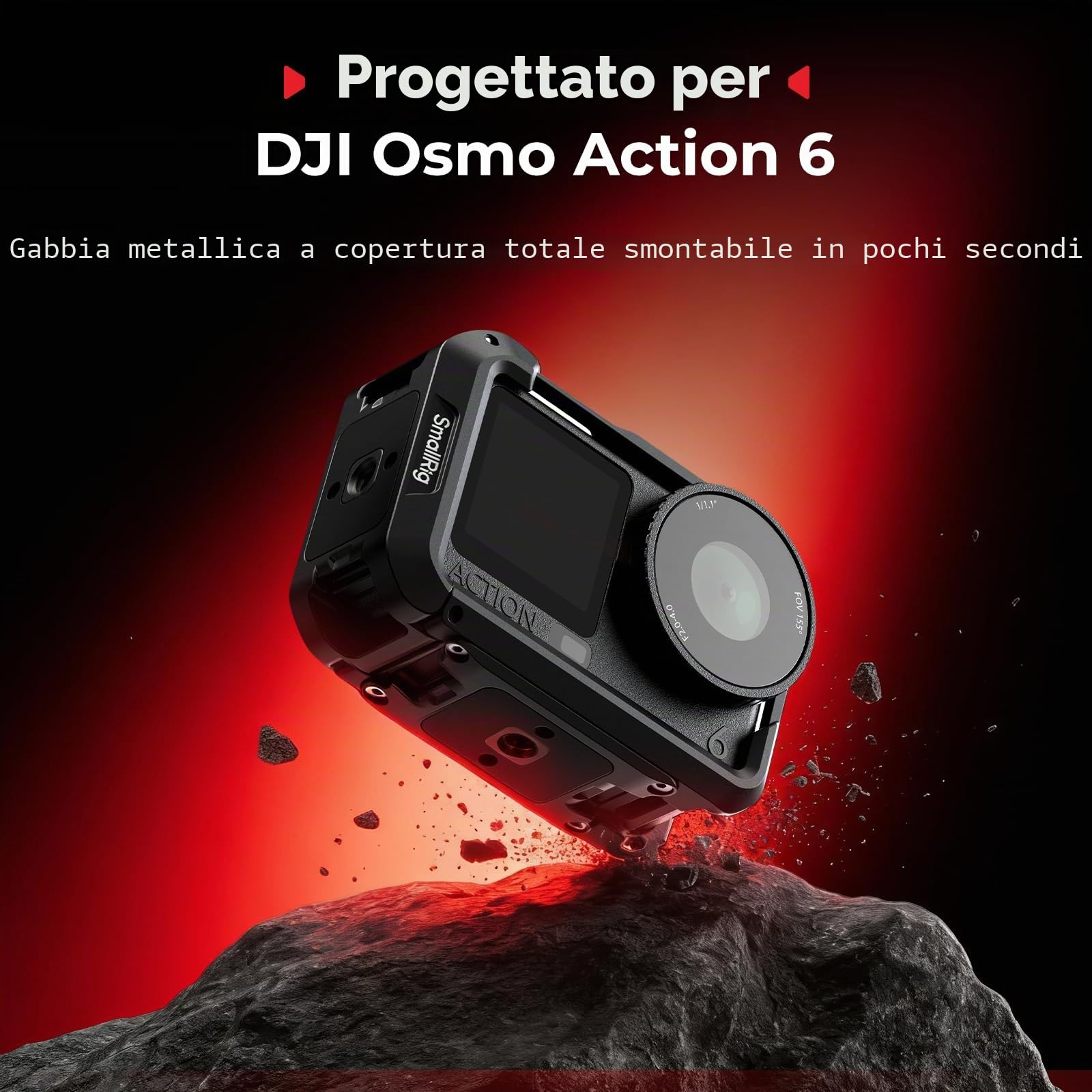 SMALLRIG Cage per DJI Osmo Action 6 (Advanced Edition), gabbia per fotocamera in lega di alluminio con attacco a slitta, cinturino da polso, copriobiettivo, accessori per Action 6-5887