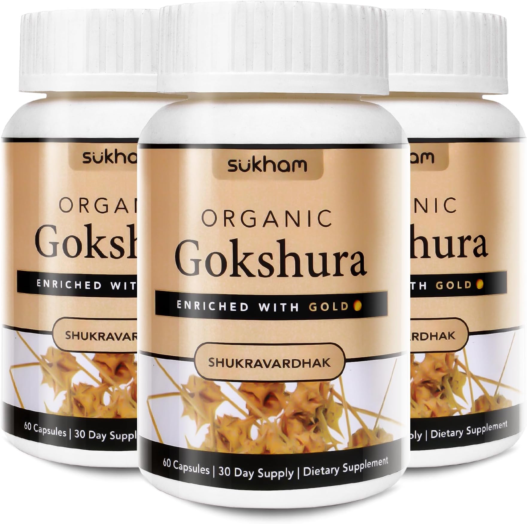 Sukham Ayurvedic Gokshura Capsules | As Seen On Shark Tank | Tribulus Terrestris | Highly Concentrated Flavonoids | Improves Muscle Mass | For Men | Pack of 3