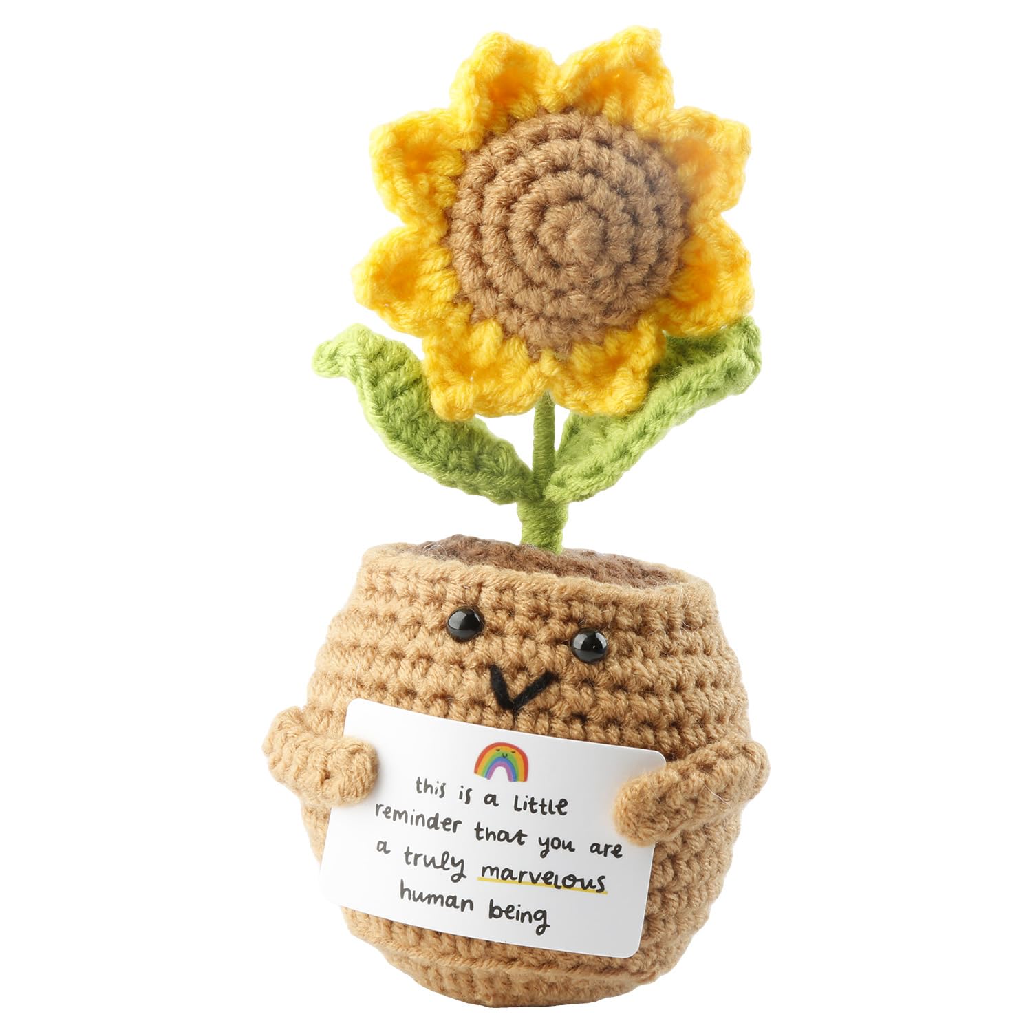 Tabanzhe Positive Sunflower Crochet Emotional Support Plant,Handmade Crochet Sunflower Gifts with Card,Cute Knitted Flowers,Motivational Encouragement Gift for Friend Coworker Home Office Decoration