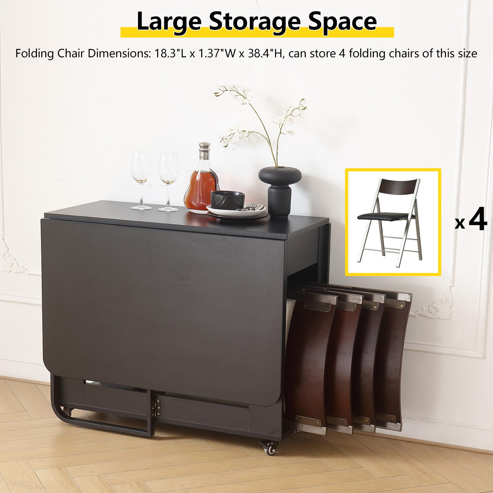 Folding Dining Table, Versatile Drop Leaf Dining Table With Lockable