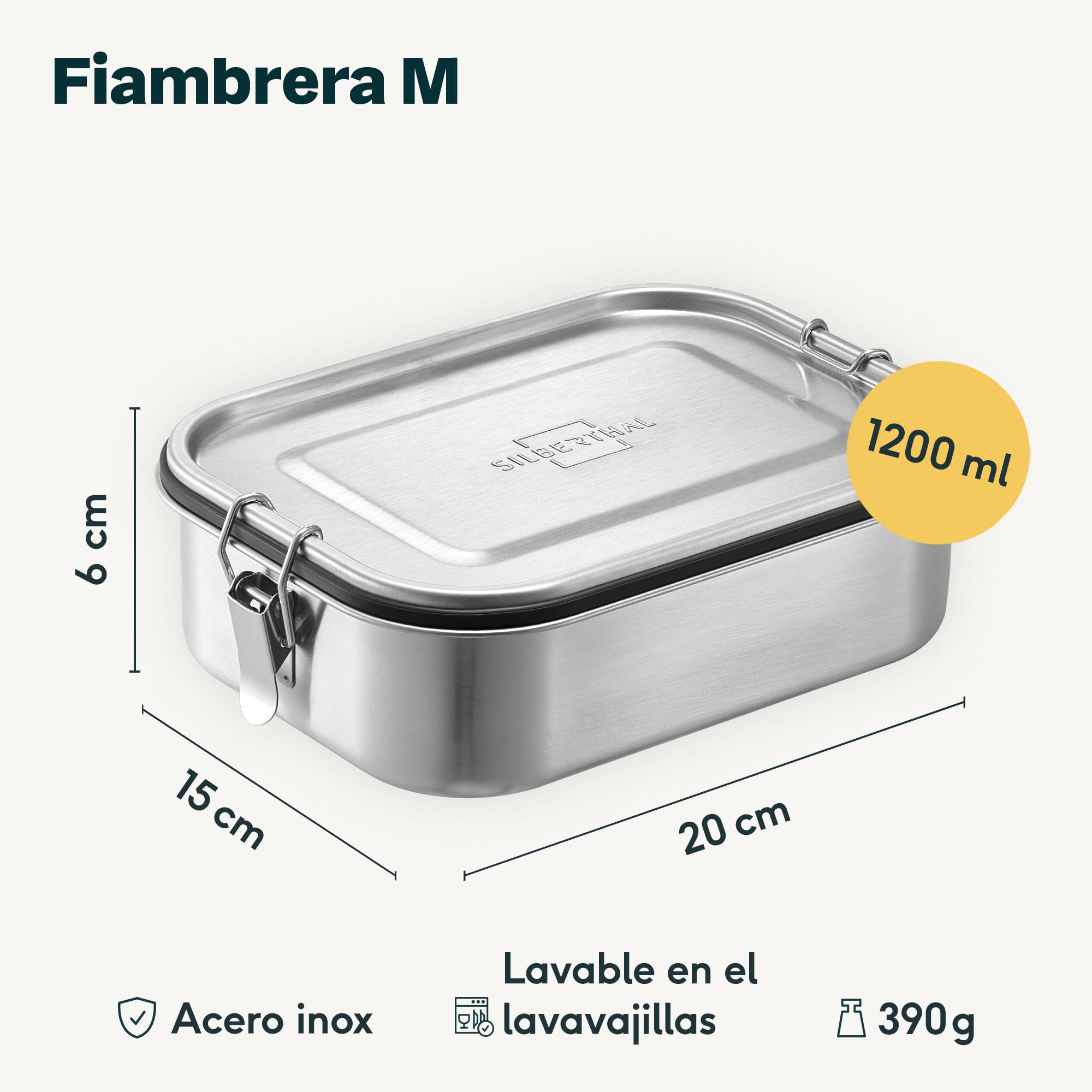 SILBERTHAL Set 3 fiambreras acero inoxidable hermeticas - 1200 ml - Fiambreras metalica trabajo - Con separador