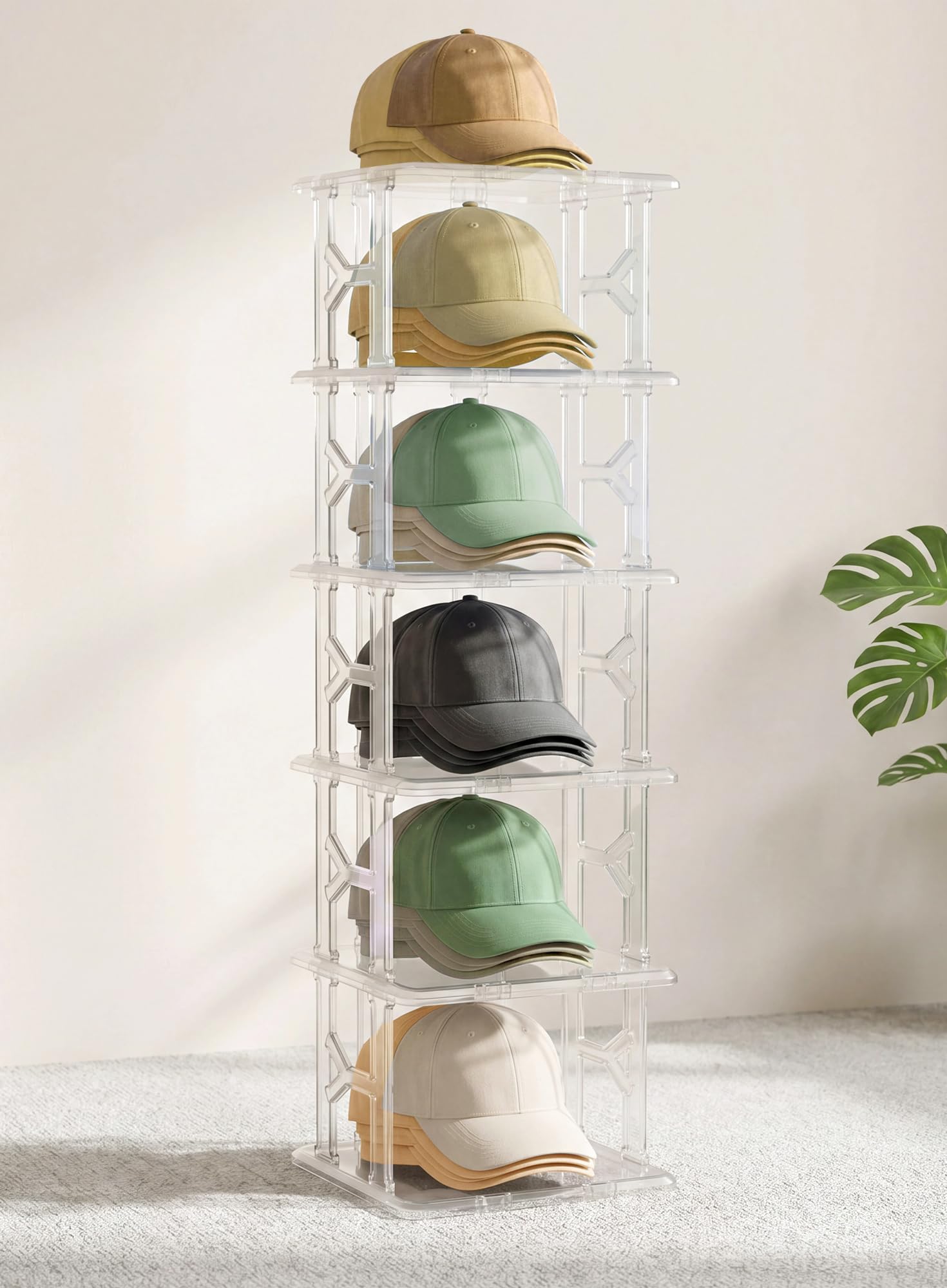 Photo 1 of 6 Tier Hat Organizer Box (Up to 18 Hats), Stackable Clear Hat Rack Display