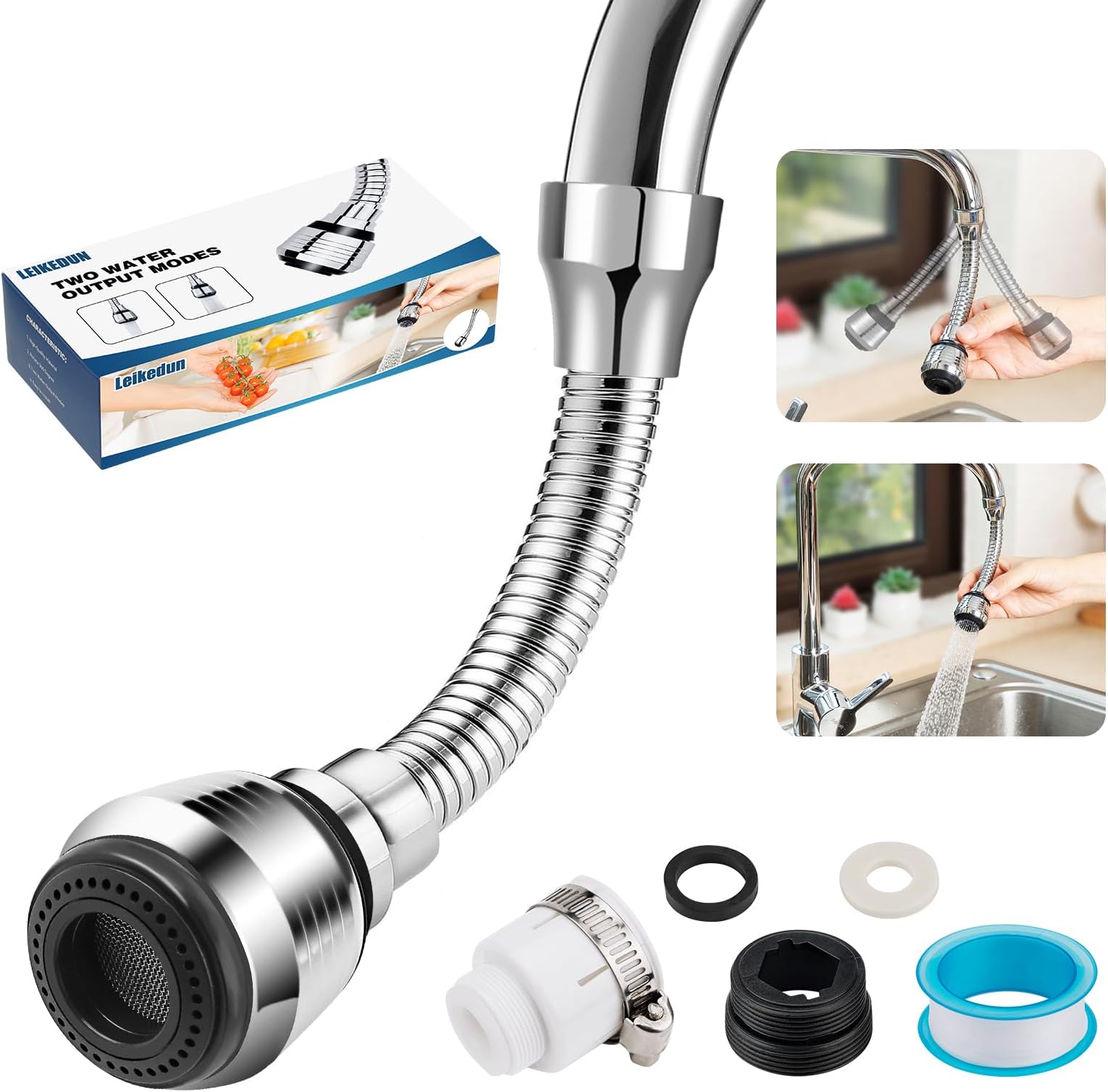 Kitchen Tap Spray Head, Universal Tap Extension 360° Rotatable Aerator ABS Polished Chrome for Kitchen Sink Faucet Adapter