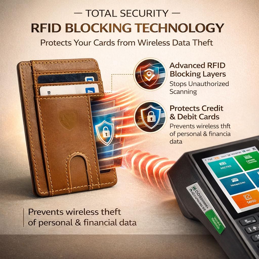 Mordano Leather Wallet Card Holder | RFID Blocking Protection Slim Business Credit Card Case For Men And Women | Genuine Leather Medium Proof Wallet For Daily Use, Travel, Business & Gifts (Brown) - Image 4