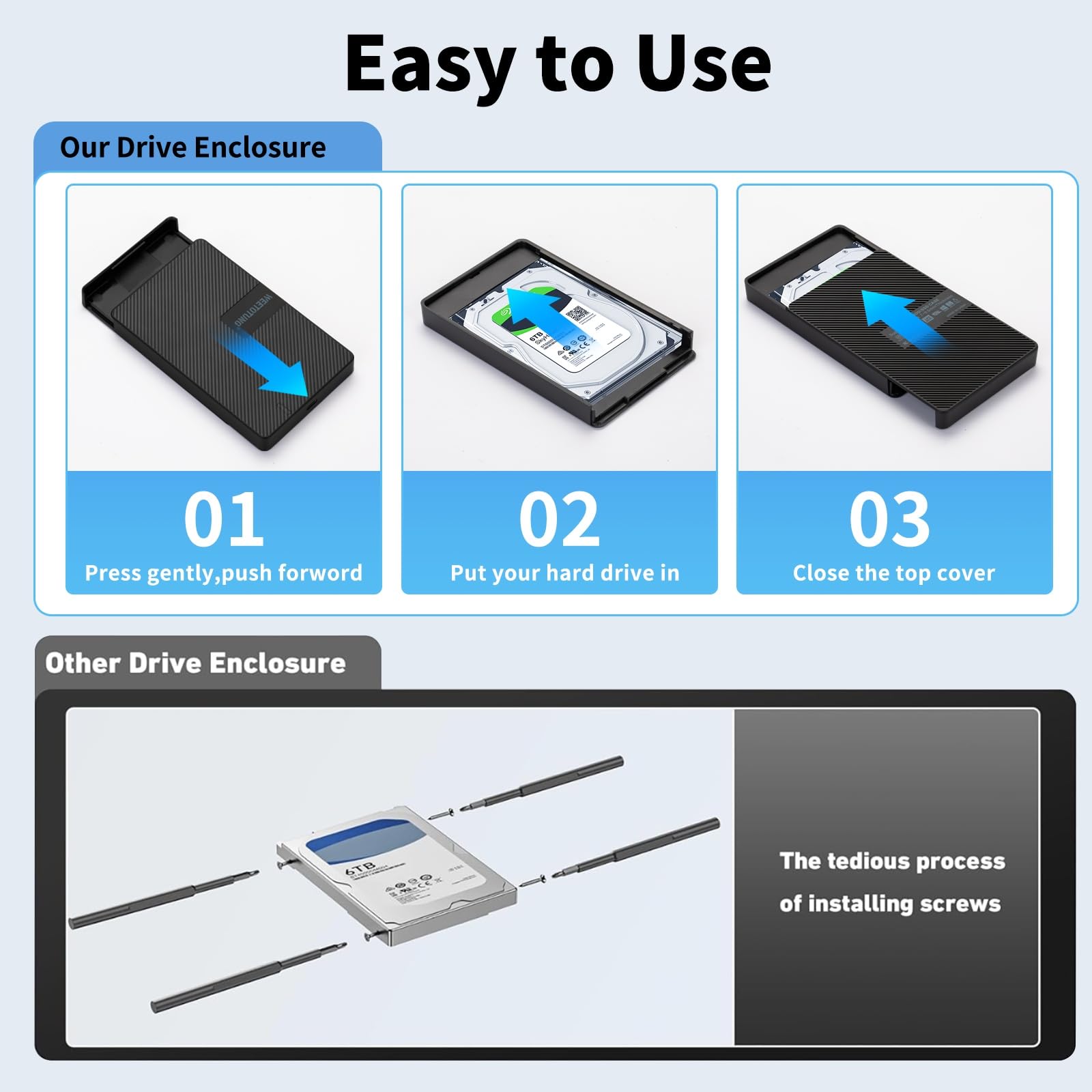 Zewnętrzna obudowa dysku twardego USB-C 2,5'' HDD SSD do SATA - WEETOTUNG 6 Gb/s obudowa bez użycia narzędzi kompatybilna z dyskiem UASP - do dysku 7 mm 9,5 mm z MacBookiem WD Seagate PlayStation